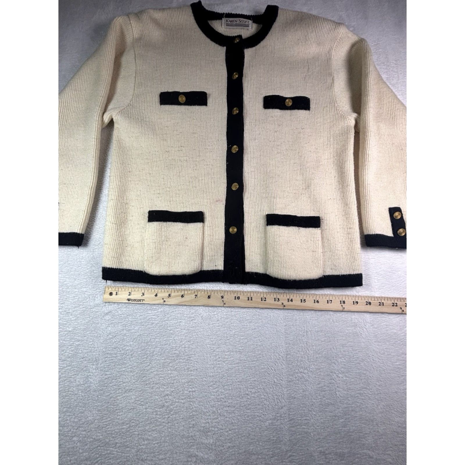 Vintage VINTAGE Karen Scott Sweater Cardigan With Pockets Large Red Black Gold Women's Size L / US 10 / IT 46 - 4 Thumbnail