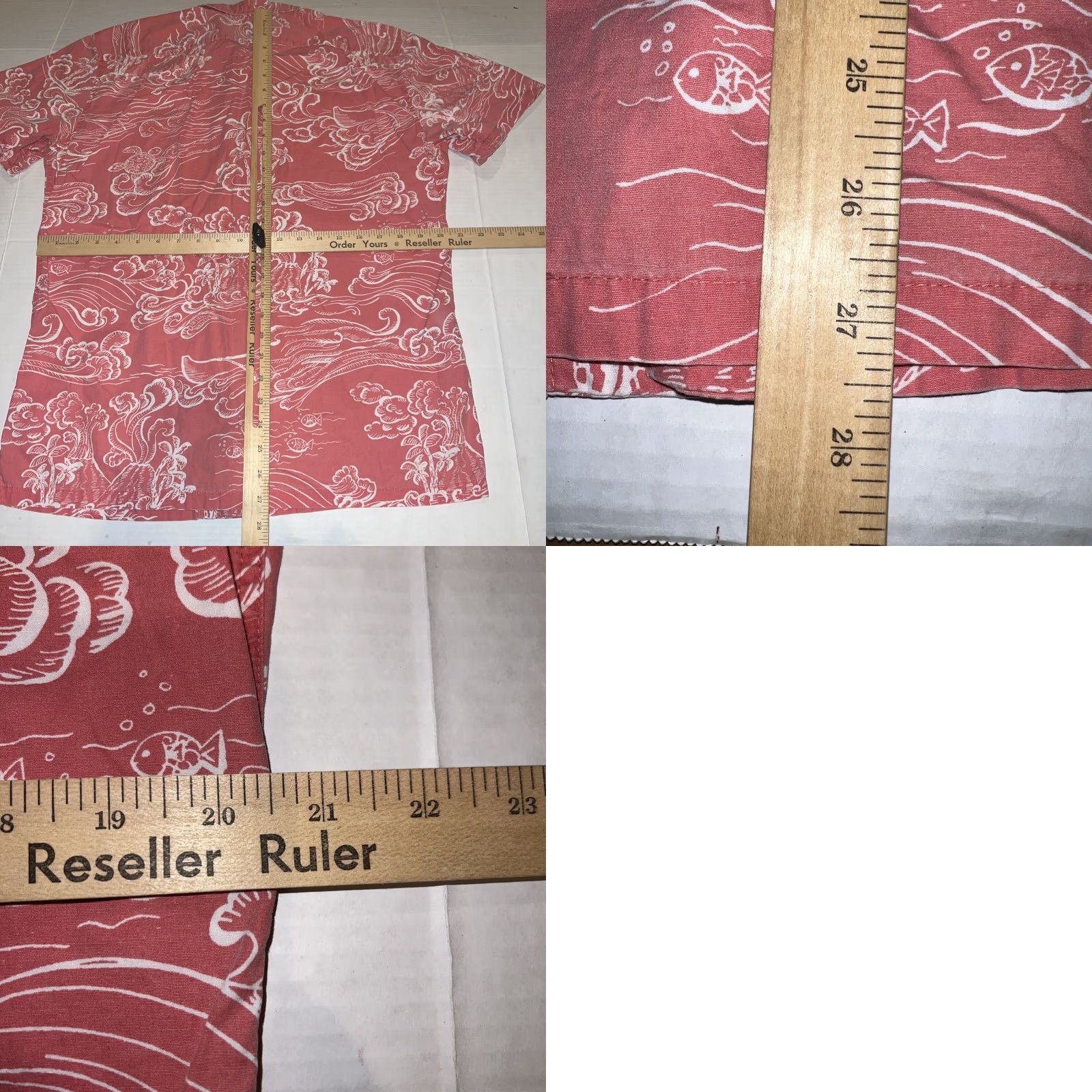 ALOHAS VINTAGE Kahala Hawaiian Aloha Waves Fish Coral Pattern Shirt Adult M Red Regular Button-Up Short Sleeve Pocket Mens Size US M / EU 48-50 / 2 - 9 Thumbnail