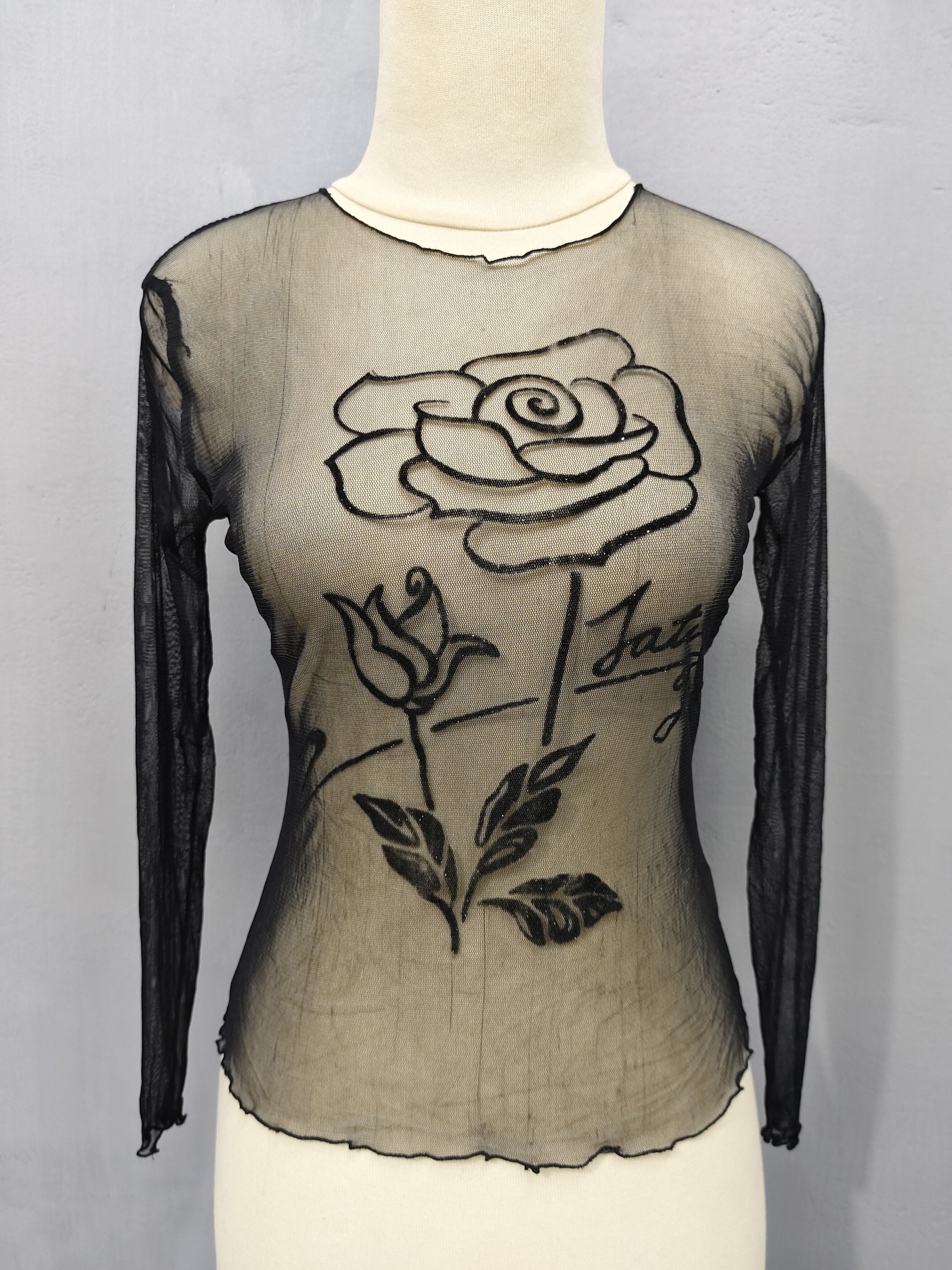 Japanese Brand Ichioku🇯🇵 Gothic Sheer Stretch Mesh Rose Layering Top Size M / US 6-8 / IT 42-44 - 2 Thumbnail