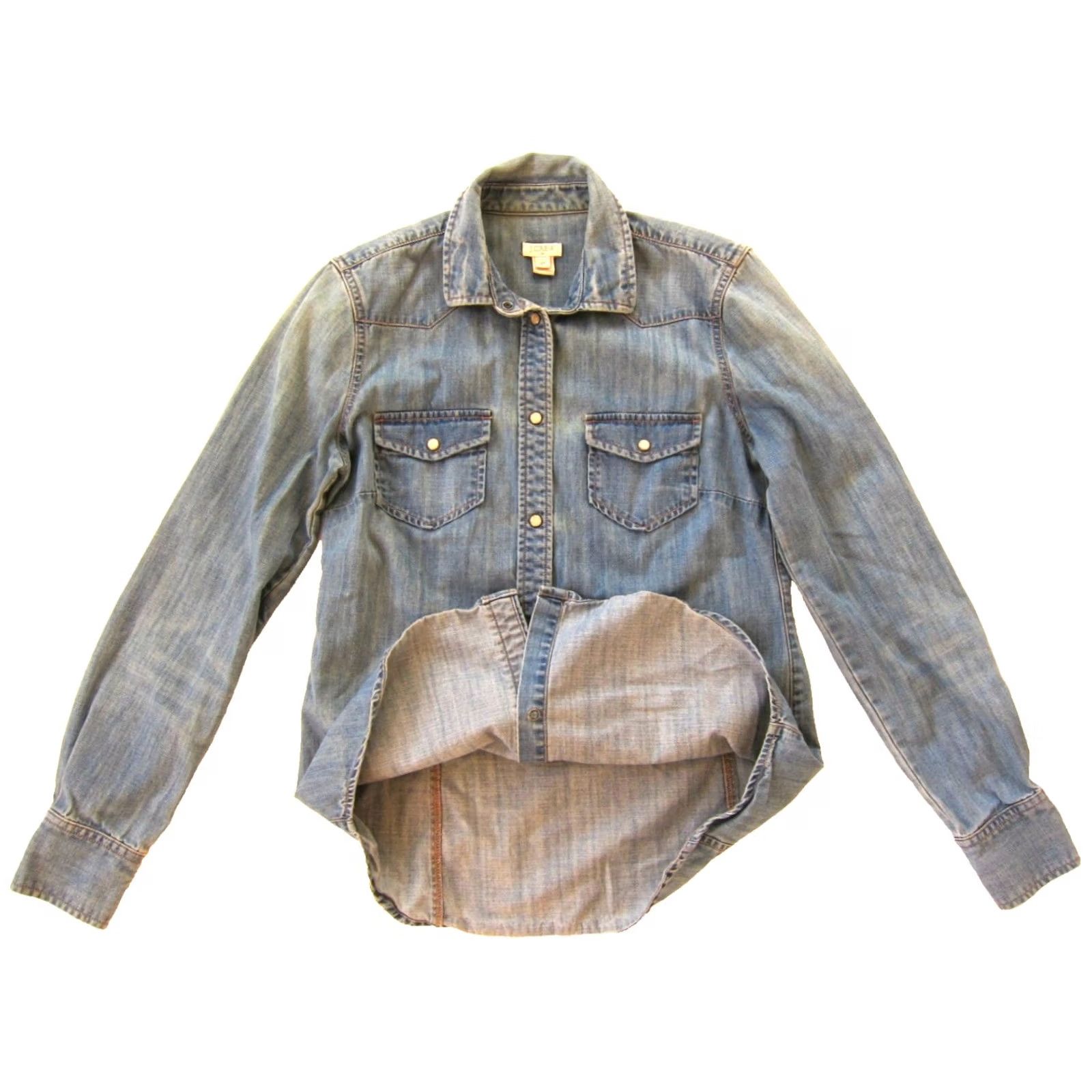 J.Crew J.CREW 100% Cotton Blue Denim Jean Snap Collared Long Sleeve Shirt Women XS Denim Shirt XS Womens Blue 100% Cotton Denim Shirt J.CREW Size XS / US 0-2 / IT 36-38 - 5 Thumbnail