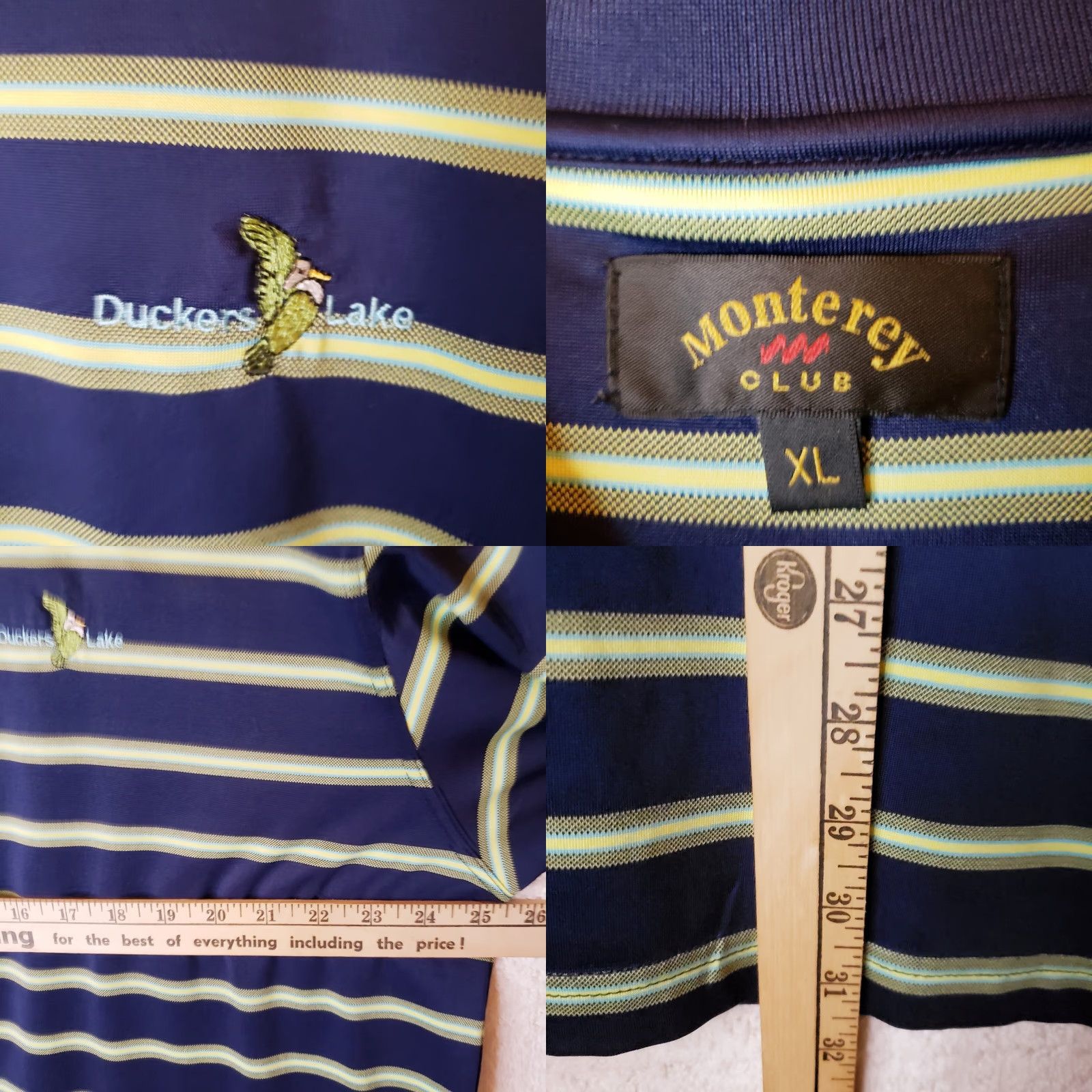Vintage Monterey Club Polo Shirt Mens XL Blue Chartreuse Stripe Duckers Lake Golf Polo Shirt Size US XL / EU 56 / 4 - 8 Thumbnail