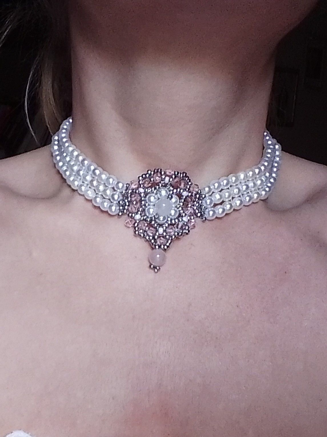 Other Pearls Choker Rose quartz Victorian Vintage style Size ONE SIZE - 1 Thumbnail