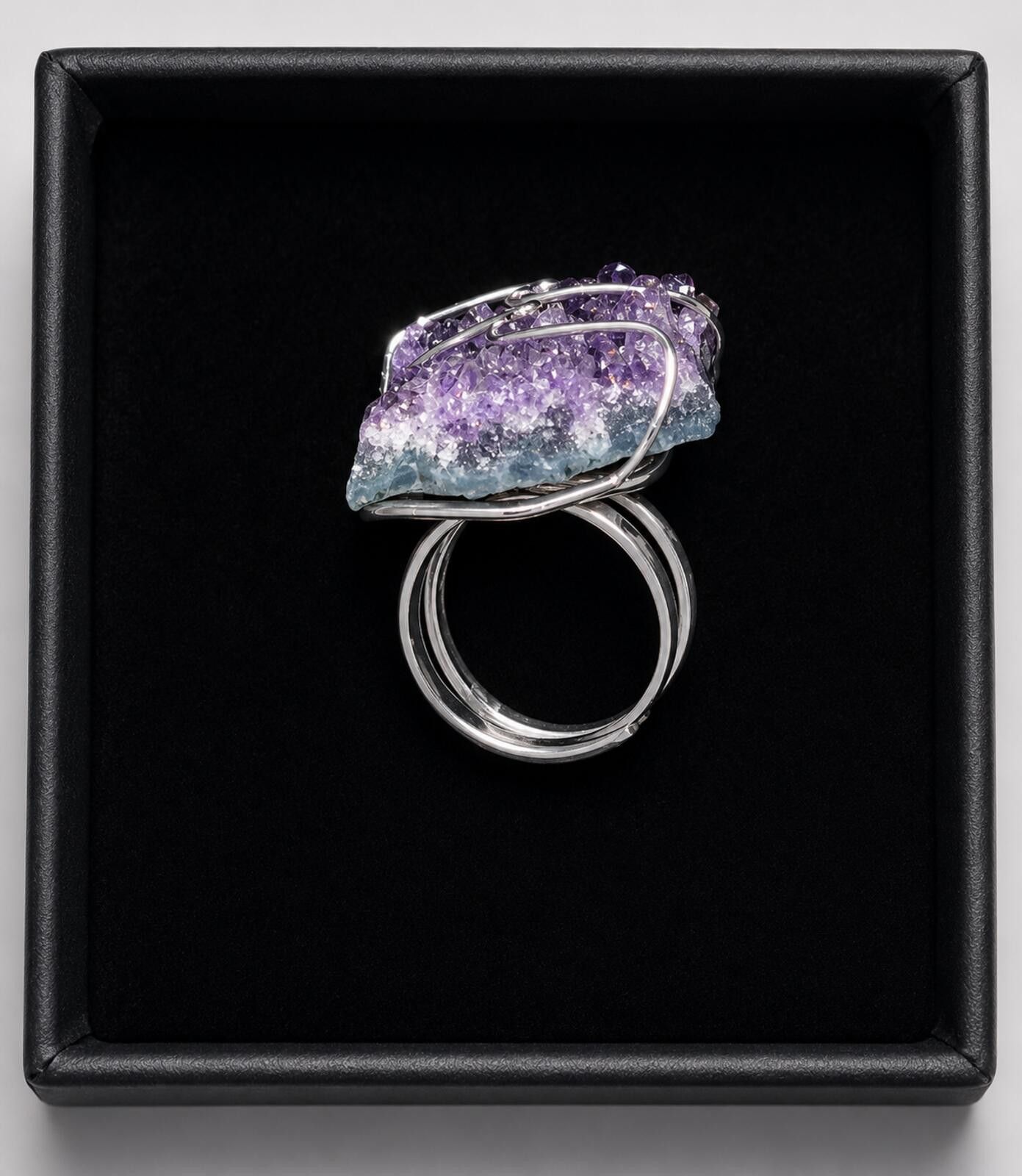 Other Handcrafted Amethyst Crystal Ring with Platinum Overlay Size ONE SIZE - 2 Thumbnail