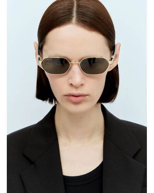Gucci NEW Gucci GG1593S 001 Gold Grey Geometric Unisex Sunglasses Size ONE SIZE - 13 Thumbnail