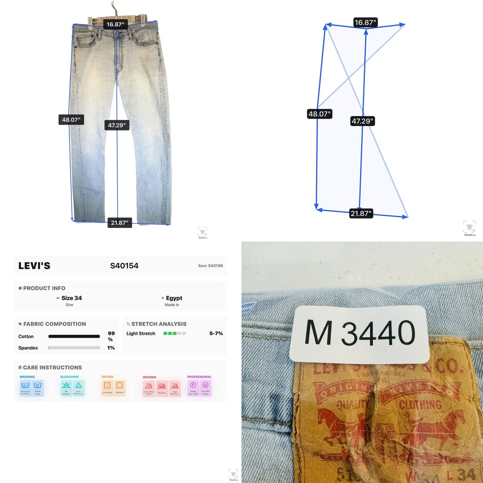 Levi's Levi's Jeans S40154 Mens 34x34 Blue Light Wash Straight Stretch Denim Zip Fly Size US 34 / EU 50 - 9 Thumbnail