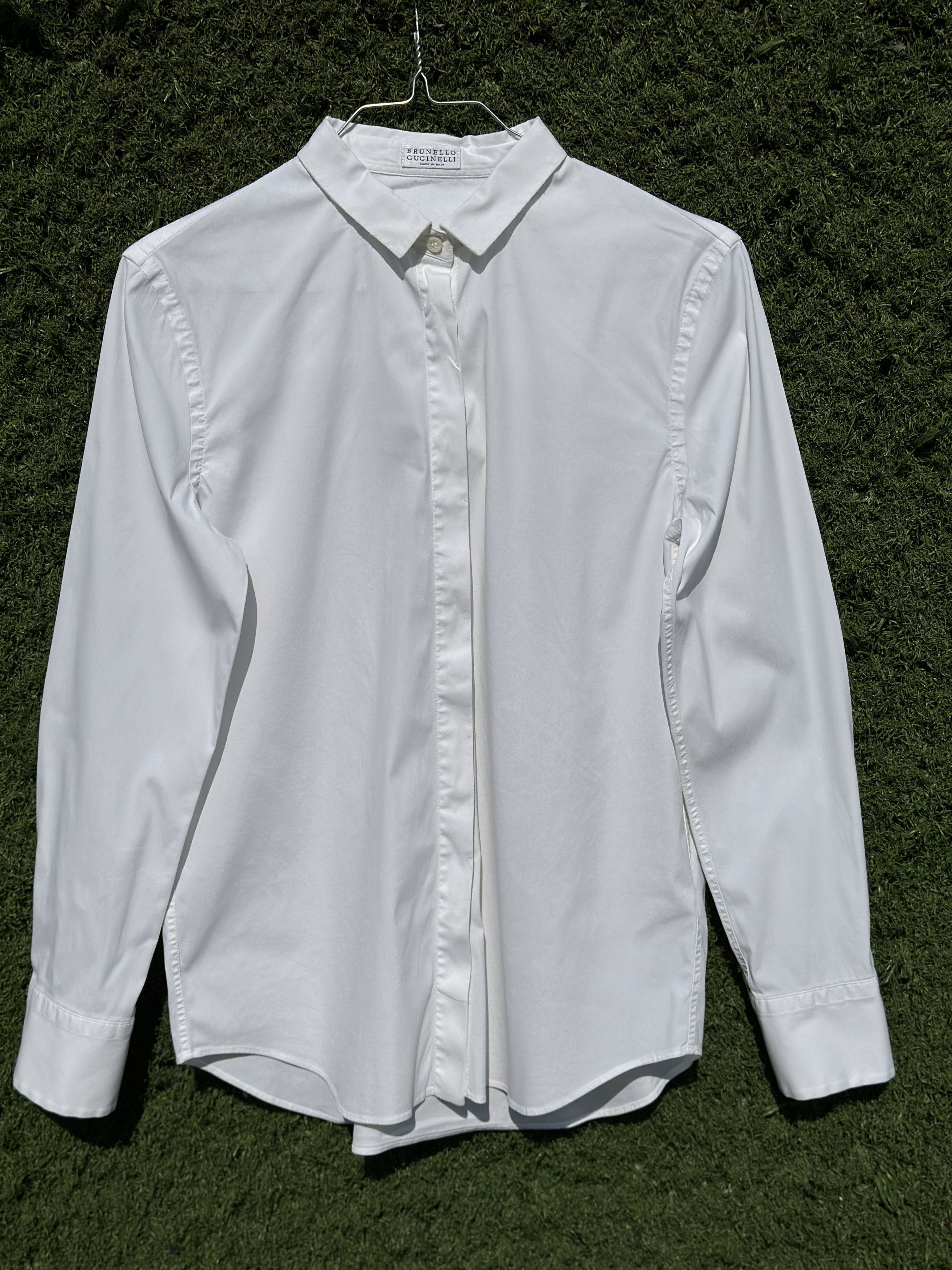 Brunello Cucinelli Brunello Cucinelli White Hidden Button Stretch Shirt Size M Size M / US 6-8 / IT 42-44 - 1 Thumbnail