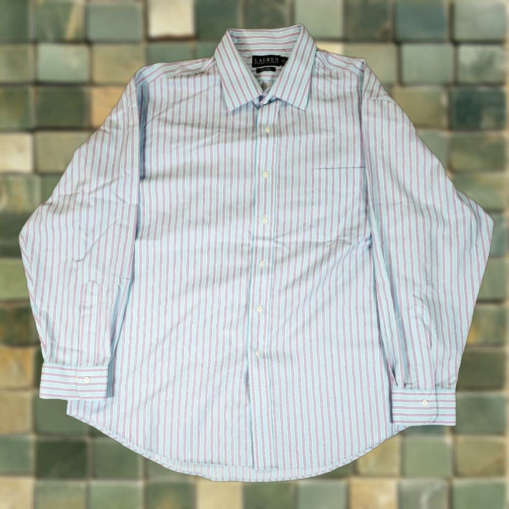 Ralph Lauren Lauren Ralph Lauren Button-Down Dress Shirt Mens 18 Multicolor Striped Long Sleeve 34/35 Regular Shirt Size 48R - 1 Thumbnail