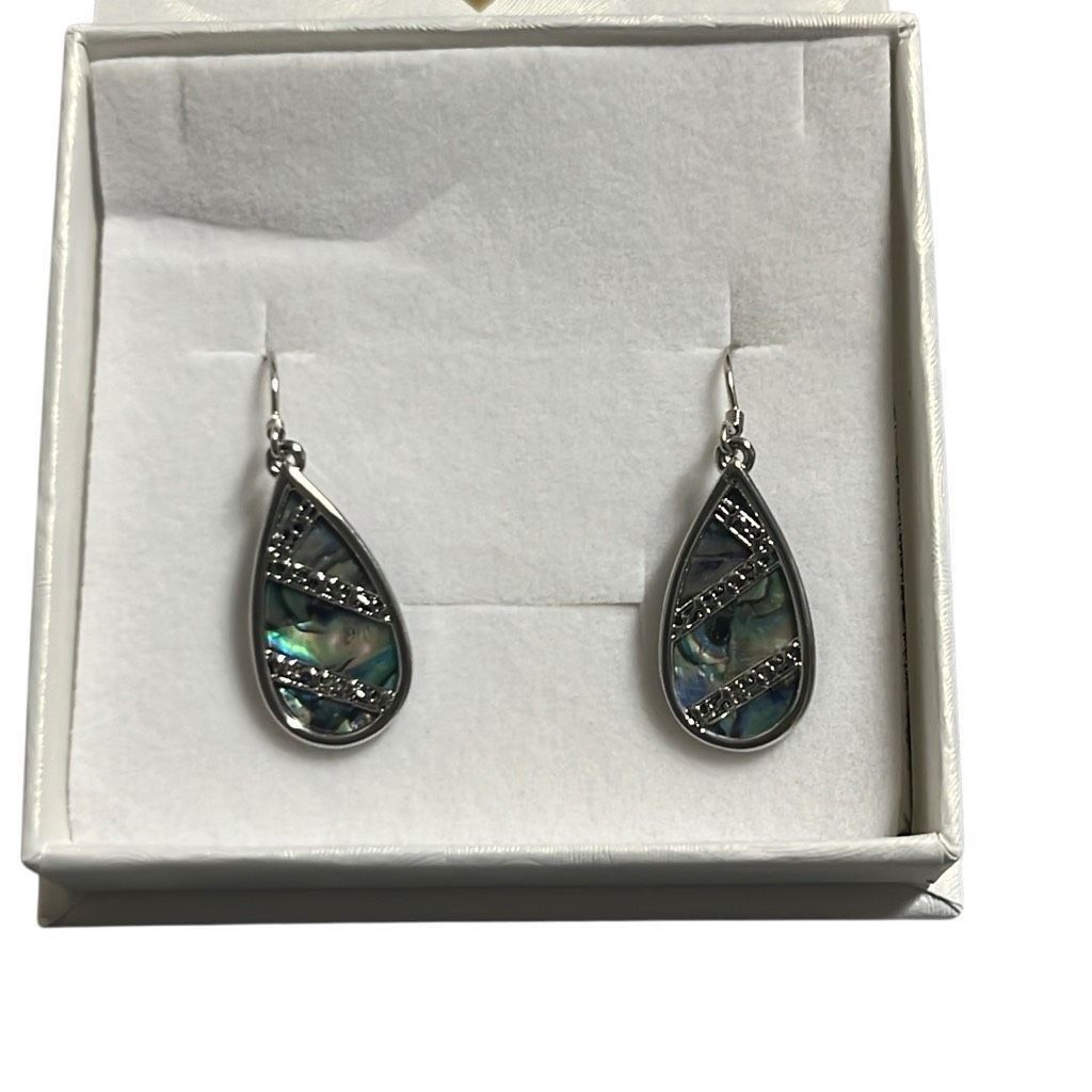 Other Abalone Shell Silver Tone Filigree Blue Green Teardrop Dangl Size ONE SIZE - 1 Thumbnail
