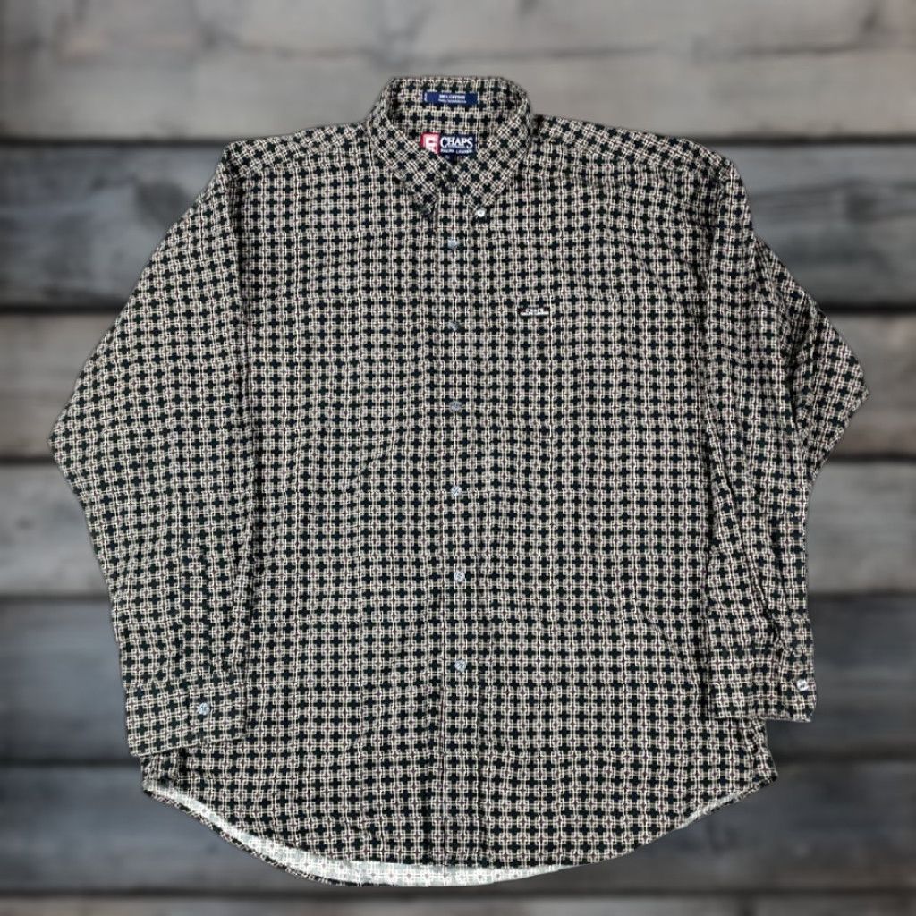 Chaps VINTAGE Chaps Ralph Lauren Black Geometric All Over Print Shirt Retro 90s XL Button-Front Mens Size US XL / EU 56 / 4 - 1 Thumbnail