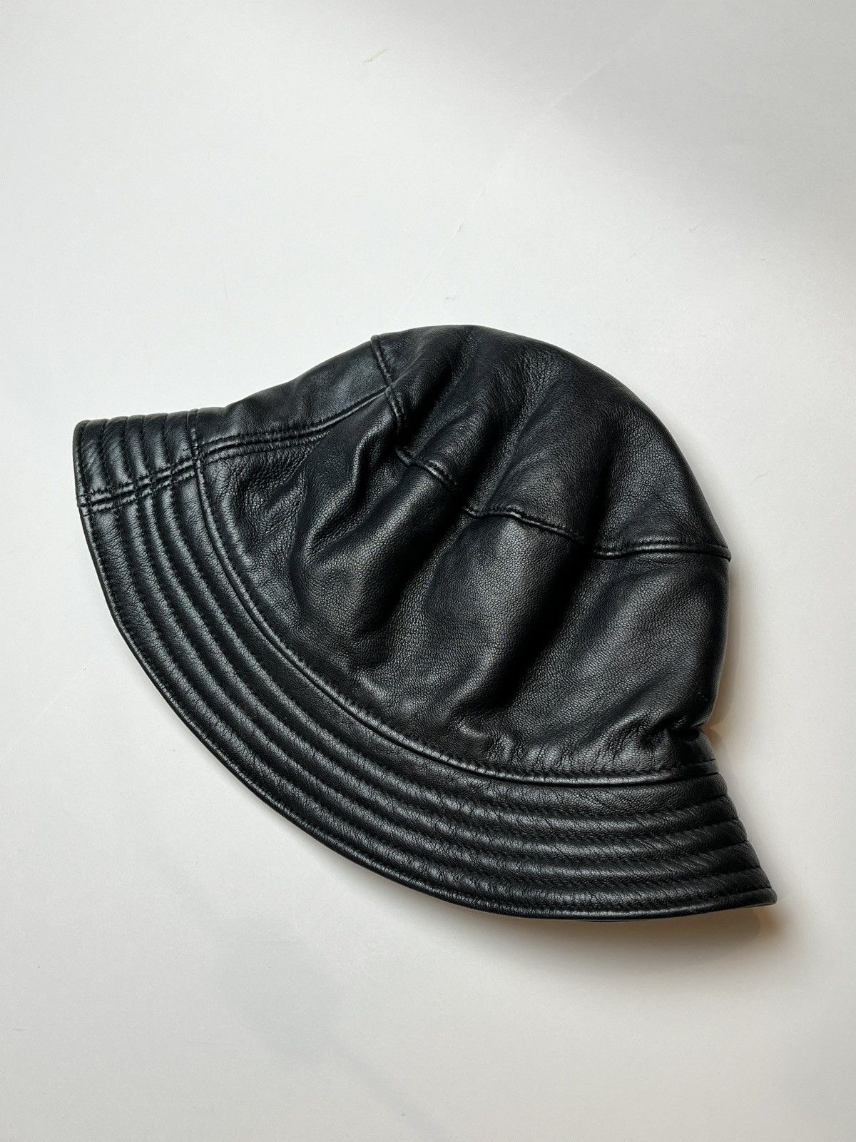 image of Archival Clothing x Avant Garde Vintage Leather Bucket Hat Like Chrome Hearts in Black, Men's