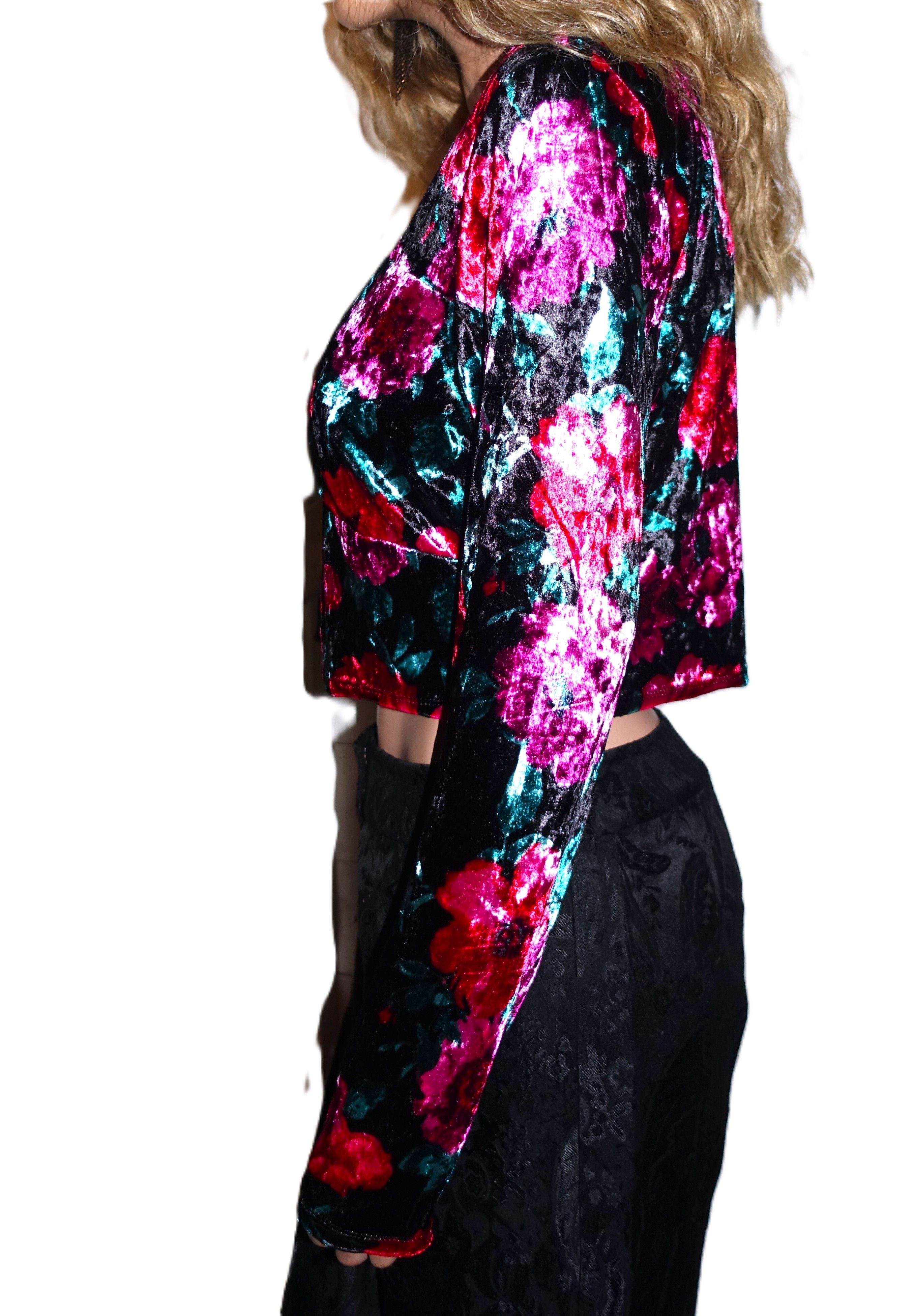 Madden NYC Madden NYC Red Floral Velvet Cropped Blouse XXL Size XXL / US 16-18 / IT 52-54 - 4 Thumbnail