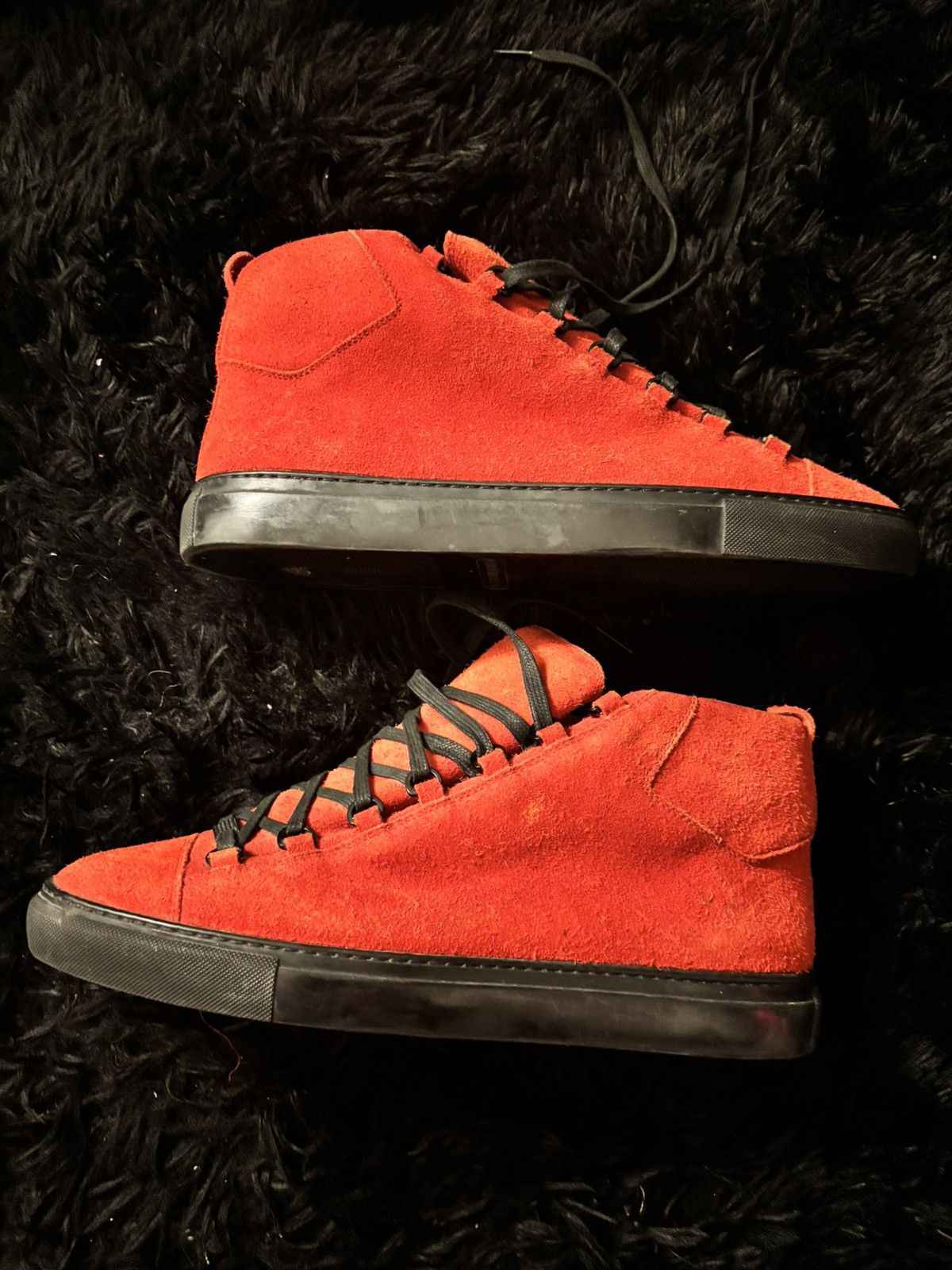 Balenciaga BALENCIAGA Arena Pavot Red Suede Black Trim Sneakers Size US 12 / EU 45 - 3 Thumbnail