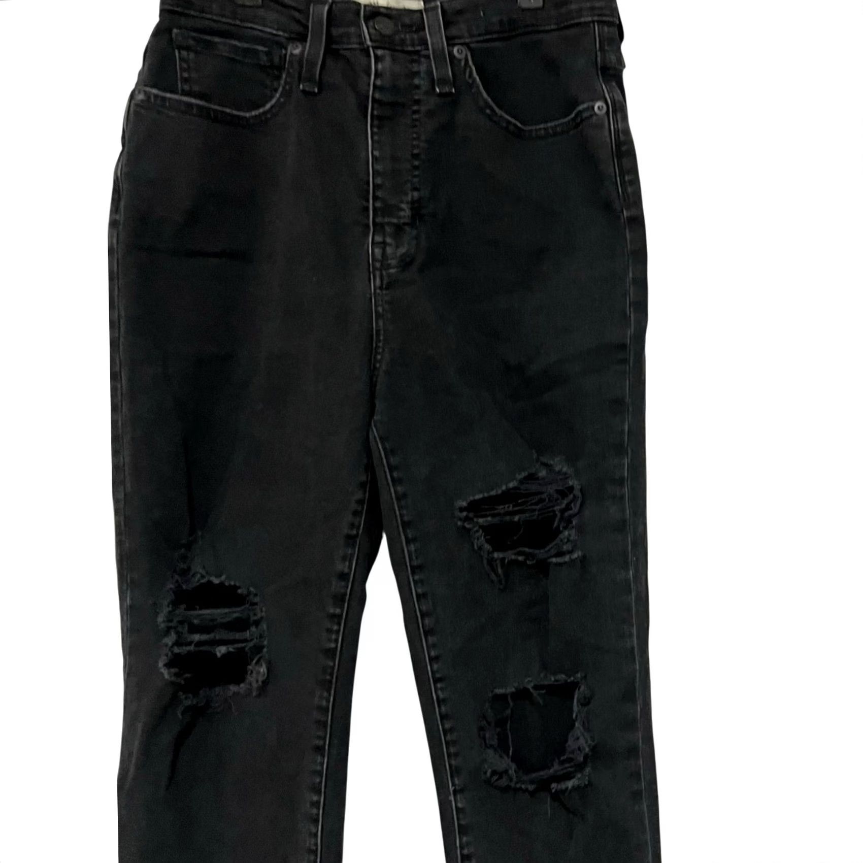 Madewell VINTAGE Madewell Black Distressed Mom Jeans Rips High Rise Womens Sz 27 Size 27" / US 4 / IT 40 - 4 Thumbnail