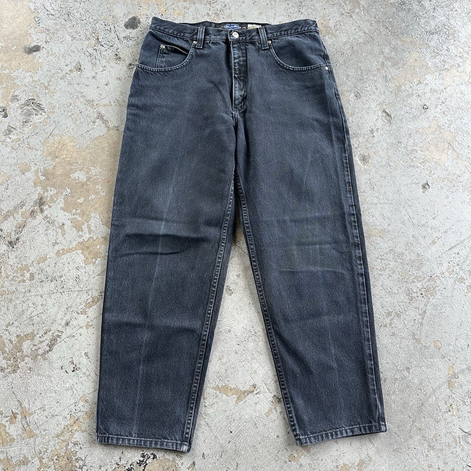 Vintage Anchor Blue Faded Black Loose Denim Jeans 36x30
