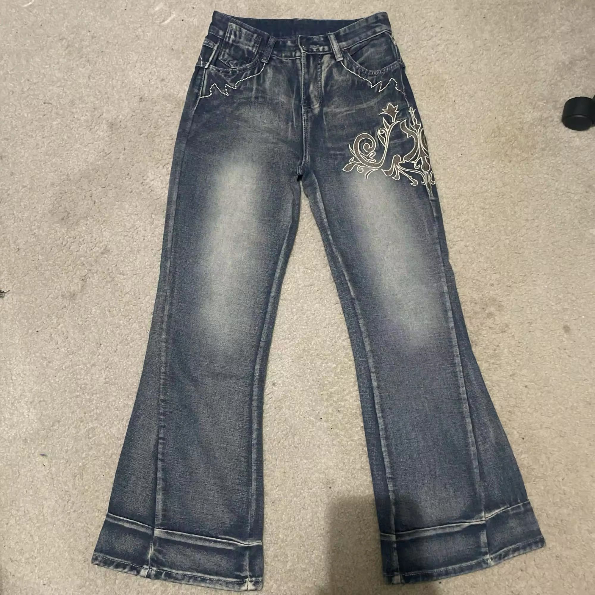 Japanese Brand × Vintage Women Embroidery Pattern Blue Washed Jean Size 31" - 4 Thumbnail