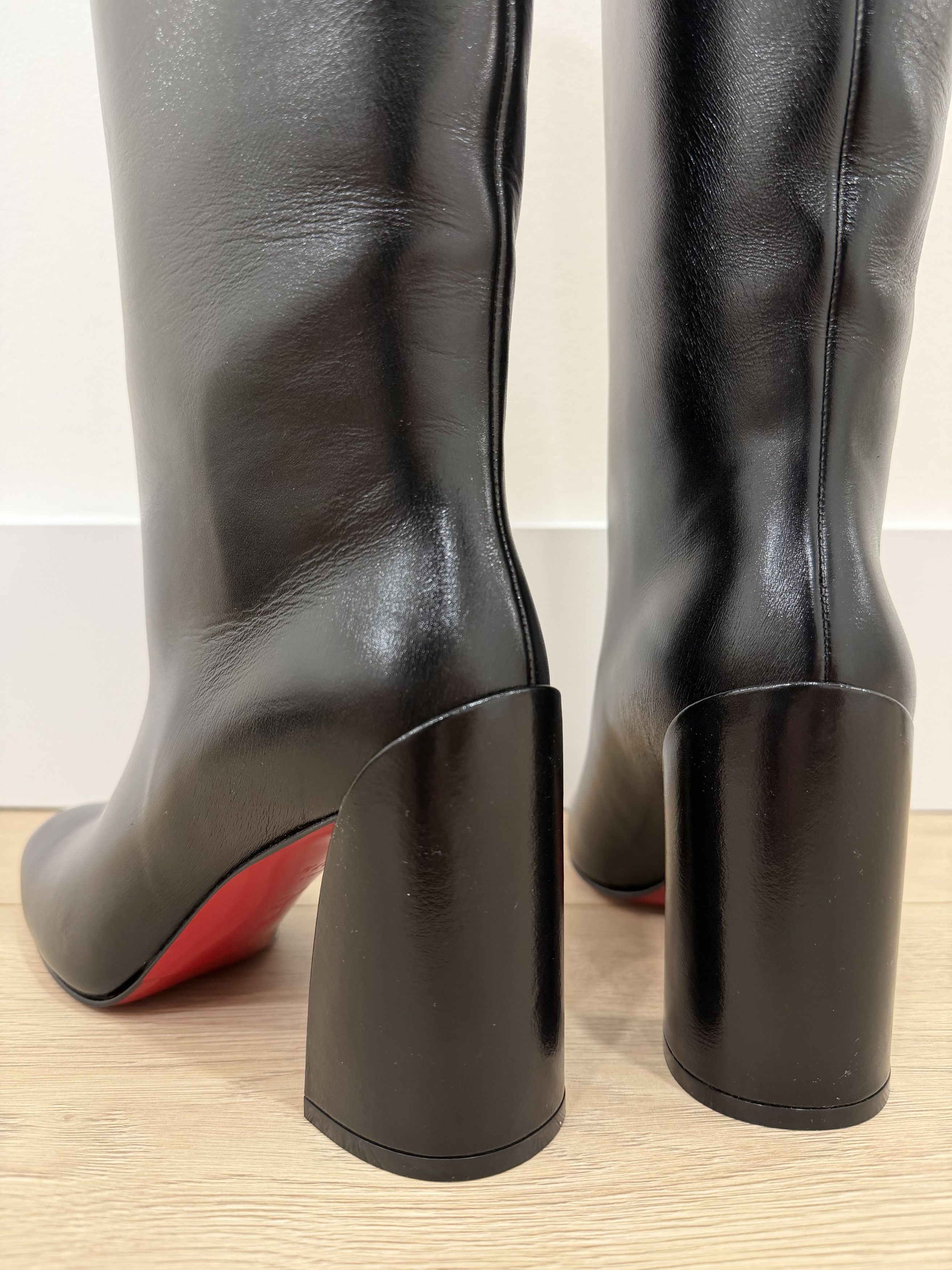 Janitta 85 Black Leather Knee High Block Heel Boot 38.5