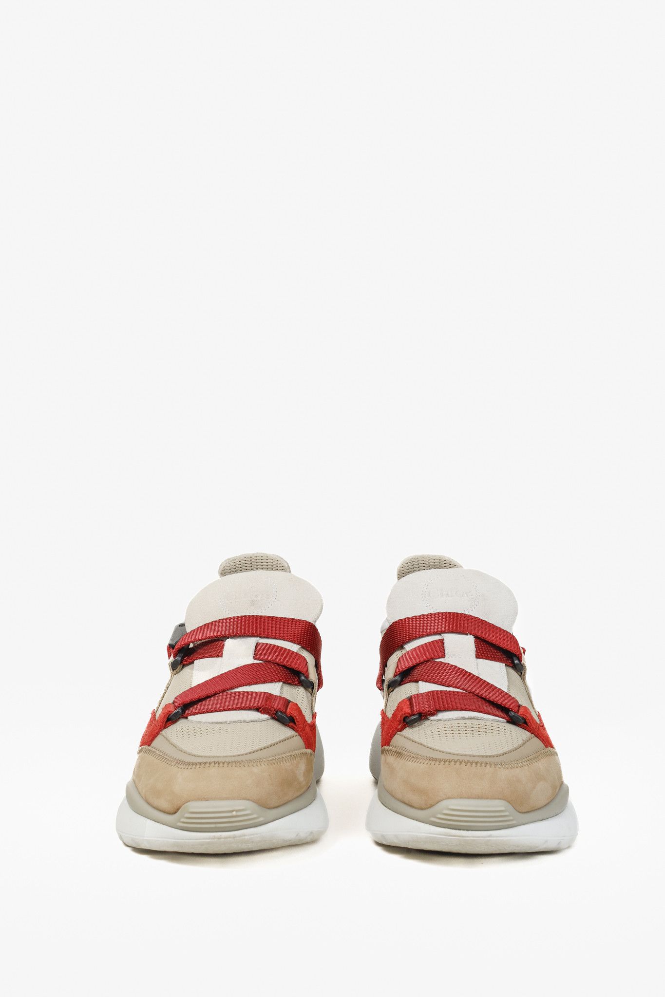 Chloe Chloe Sonnie Beige Leather Red Strap Trainers Size US 7 / IT 37 - 2 Thumbnail