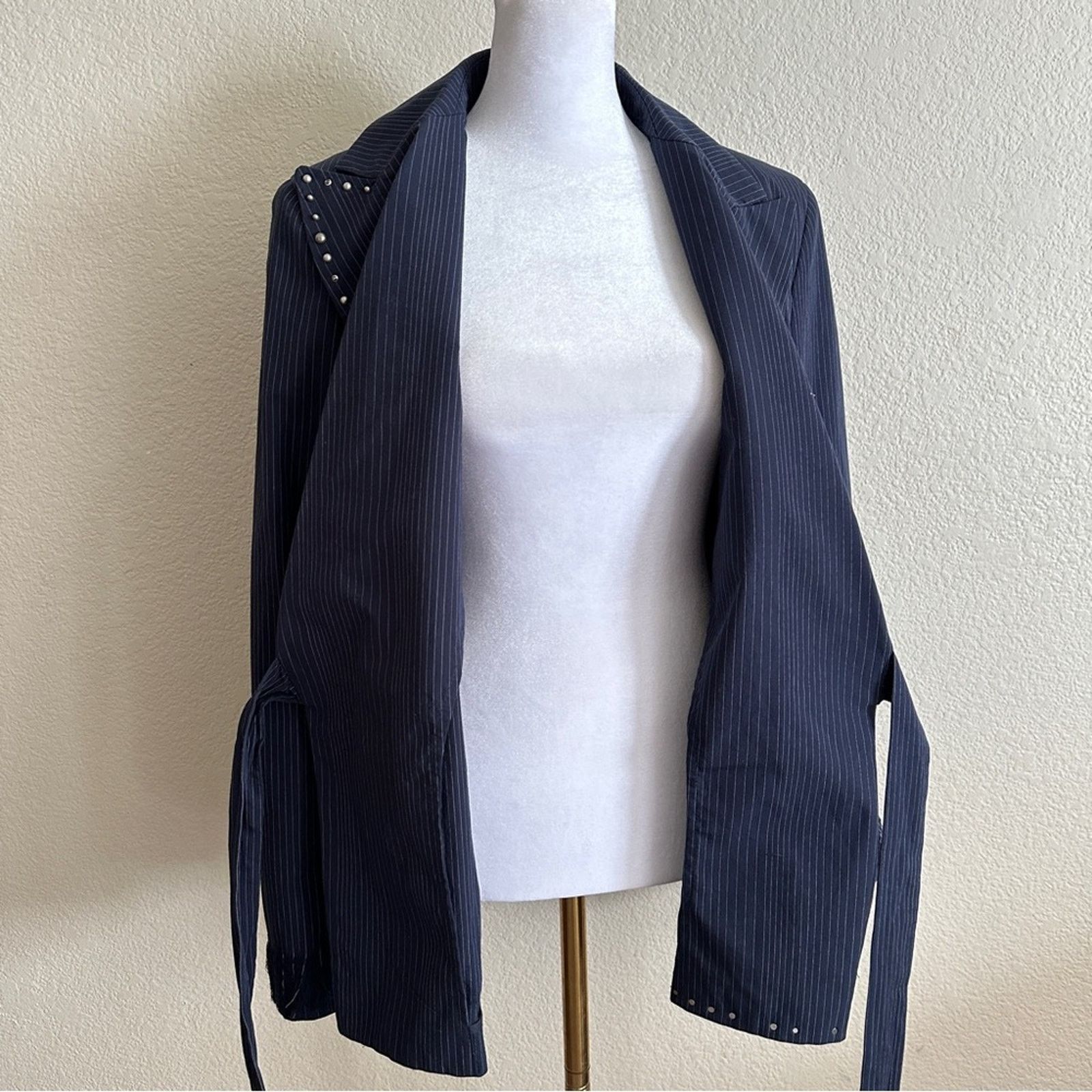 AGLINI AGLINI Pinstriped 100% COTTON Wrap Tie Blazer Blue White 42 Size M / US 6-8 / IT 42-44 - 5 Thumbnail