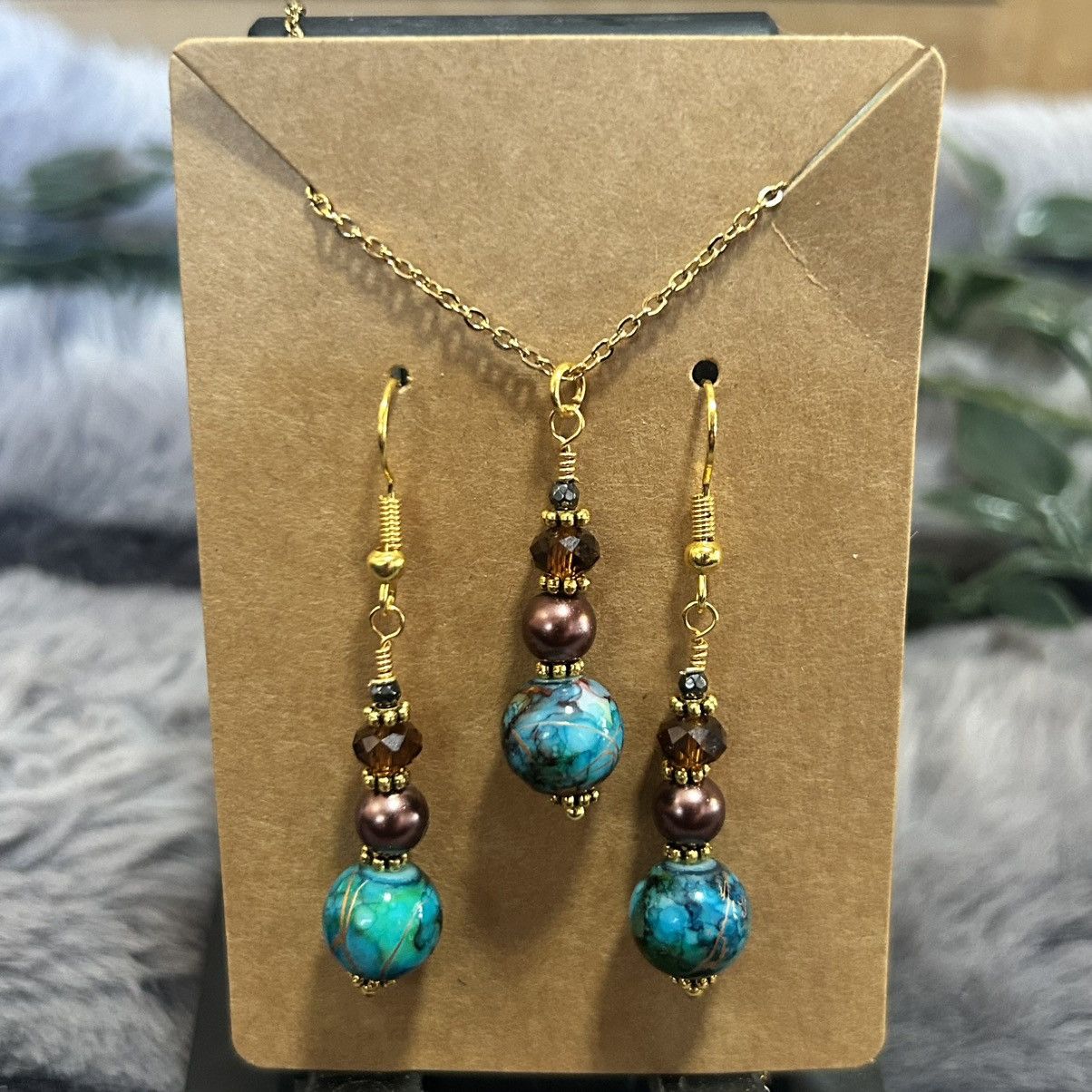 Handmade Handcrafted art glass Czech glass pearl crystal necklace set Size ONE SIZE - 2 Thumbnail