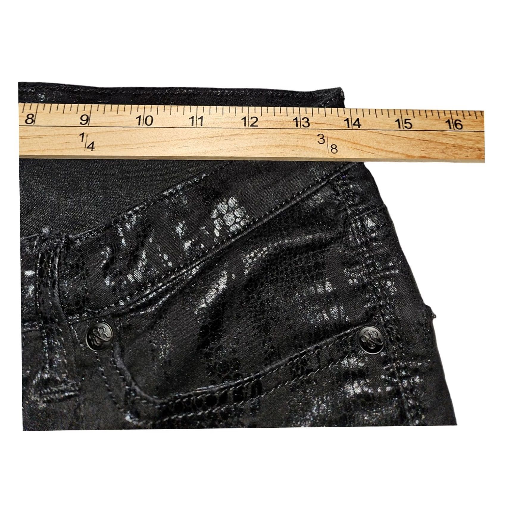 Vintage Rock & Republic Berlin Skinny Pants Women's 6M Black Alagator Print Stretch Jeans Jeggings 30in Inseam Space Black Logo Gothic Hipster 90s Womens Size 28" / US 6 / IT 42 - 3 Thumbnail
