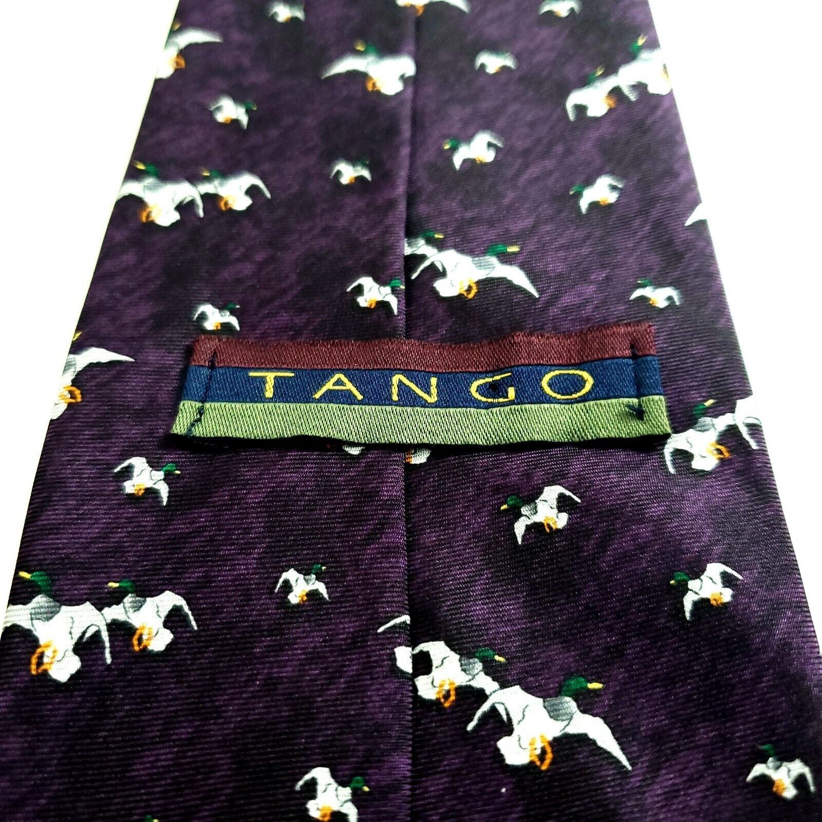 Designer Tango Novelty Mallard Print Purple Short Wide Silk Tie Size ONE SIZE - 3 Thumbnail