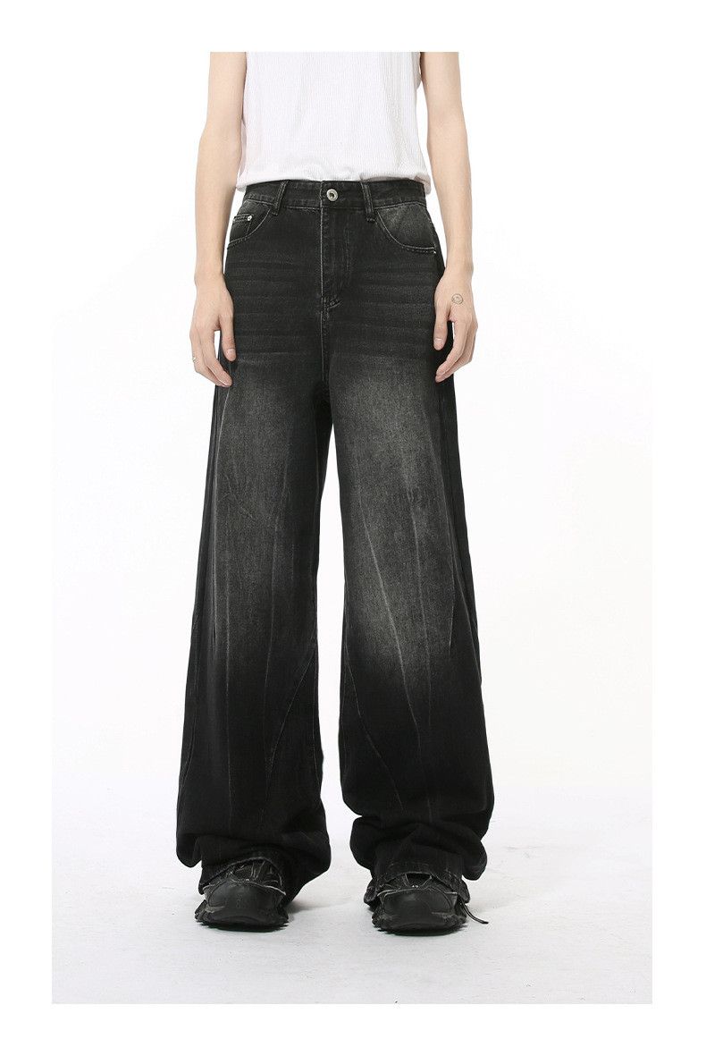Japanese Brand × Jean Washed lightning pattern retro straight wide-leg jeans y2k Size US 34 / EU 50 - 1 Thumbnail