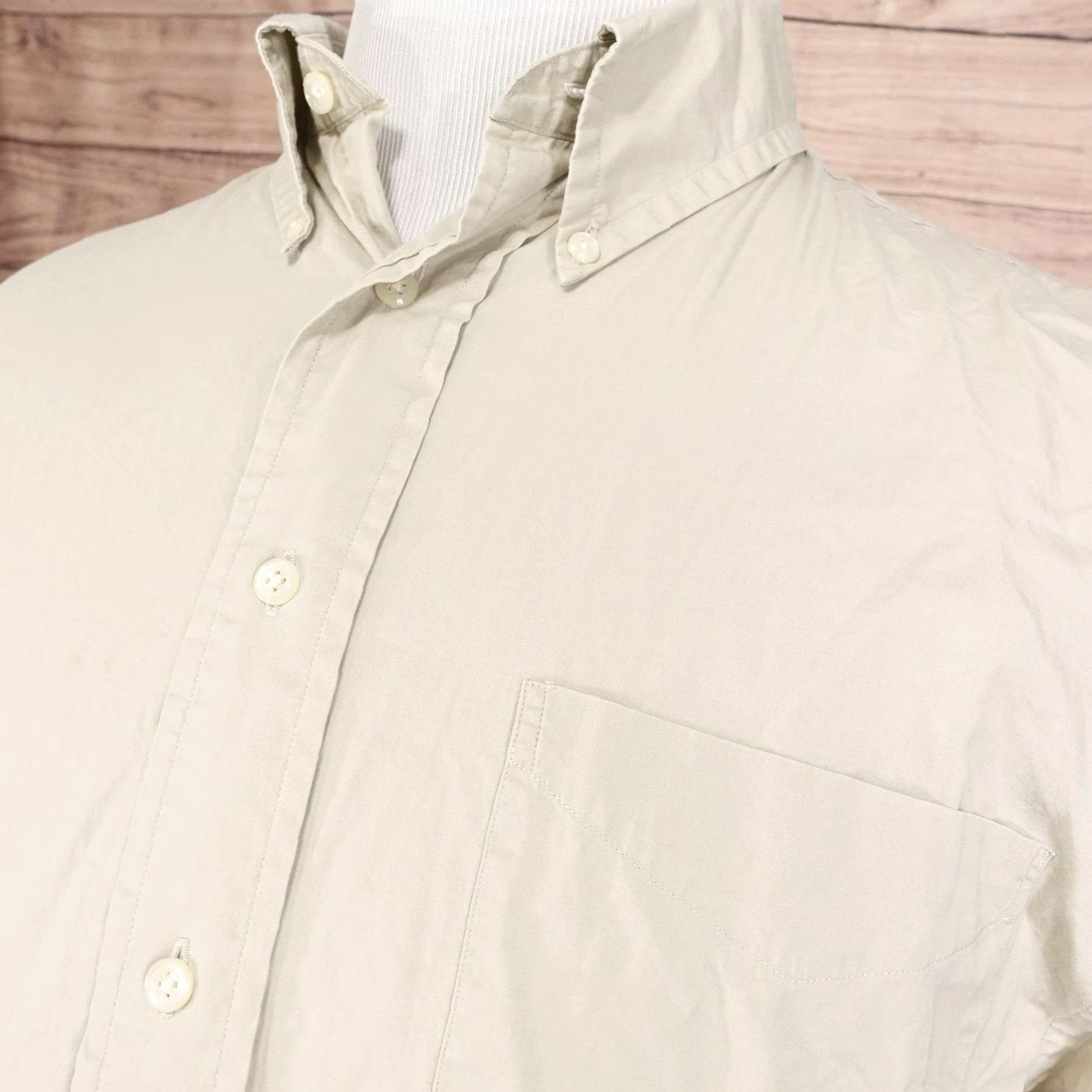 Cremieux VINTAGE? (No) Daniel Cremieux Shirt Men Large Button-Down Long Sleeve Pocket Dress Shirt Beige 100% Cotton Mens L Beige Dress Shirt Size 42R - 2 Thumbnail