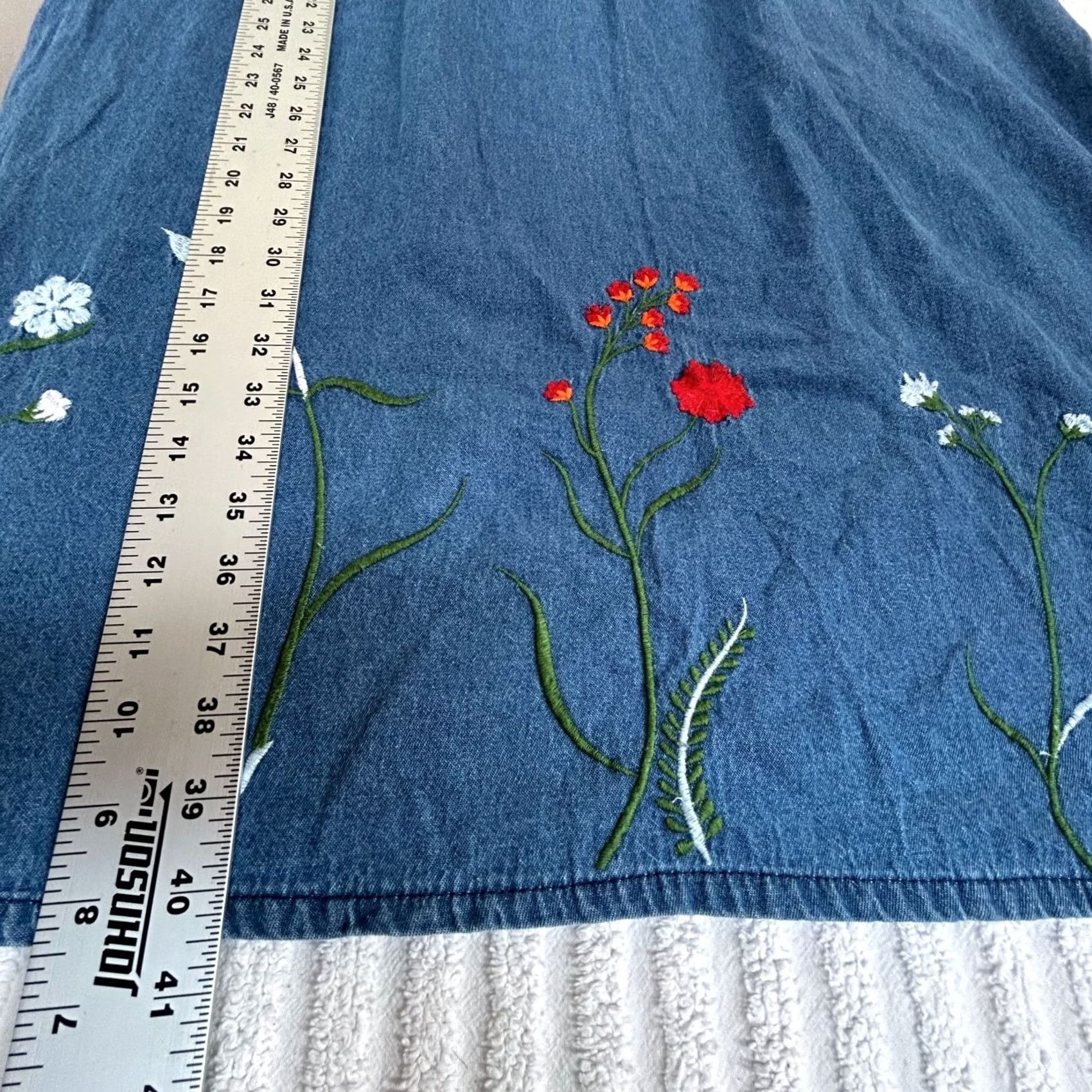 Denime Country Store Womens Short Sleeve Denim Dress XL Blue Embroidered Floral Pintuck Shirt Dress Womens XL Blue Embroidered Floral Denim Dress Size 40" / US 18 - 7 Thumbnail