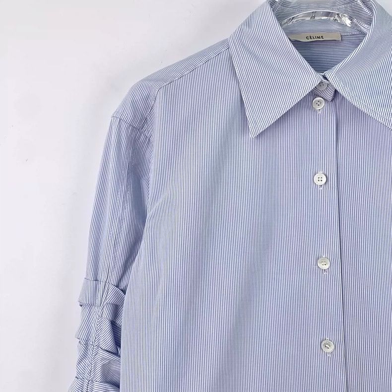 Celine Celine Light Blue Striped Long Sleeve Shirt Size XXS / US 00 / IT 34 - 3 Thumbnail