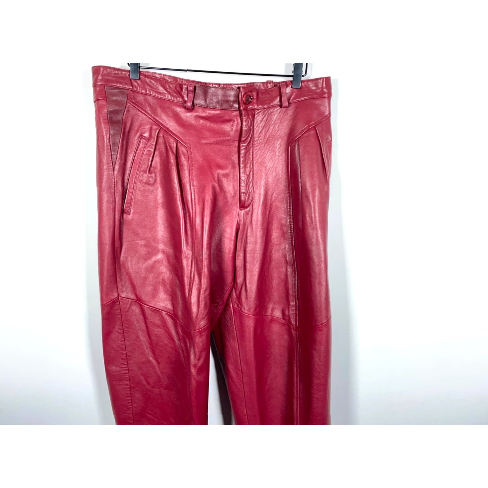 Vintage VINTAGE Saxony Leather Pants Men’s 36 x 29 Red Pleated Zip Up Biker 90s Size US 36 / EU 52 - 4 Thumbnail