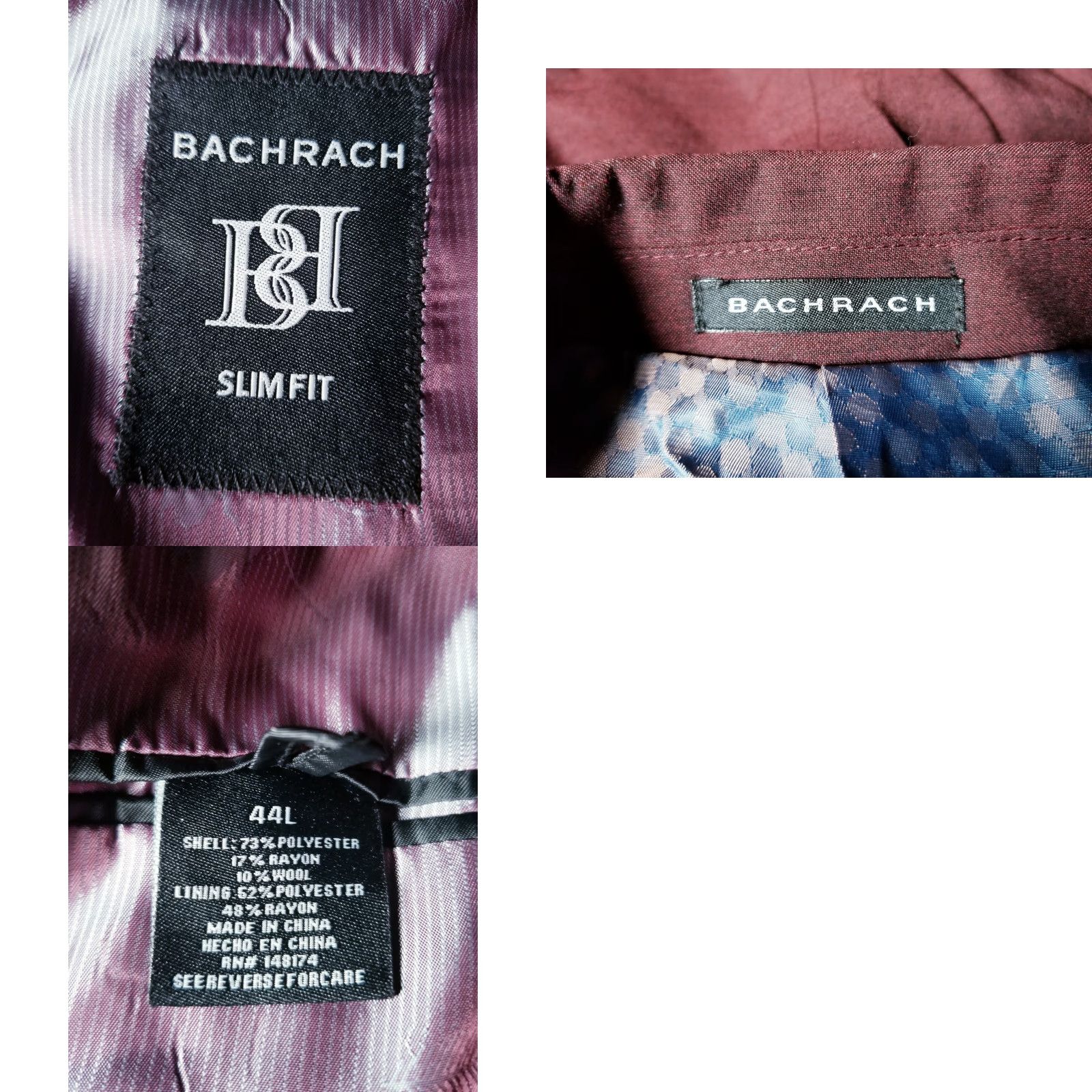 Vintage Bachrach Sport Coat 44L Slim Peak Lapel Red Wool Polyester Blazer Jacket Men Long 4 Season New without tags Men Size 44R - 8 Thumbnail