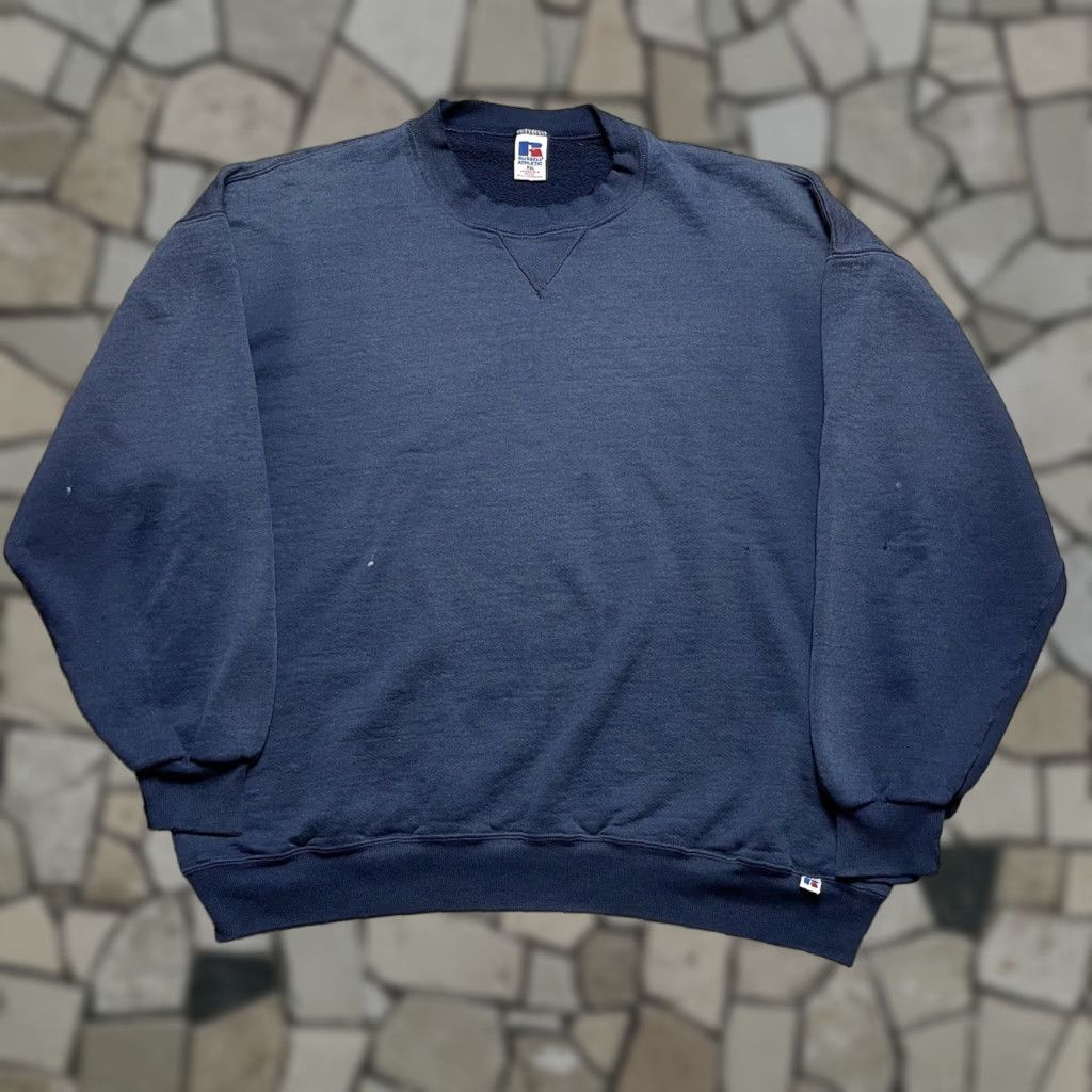 VINTAGE Russell Athletic Sweatshirt Men's 2XL Navy Blue Sun Fade 90s Distressed USA Russell Athletic Sweatshirt