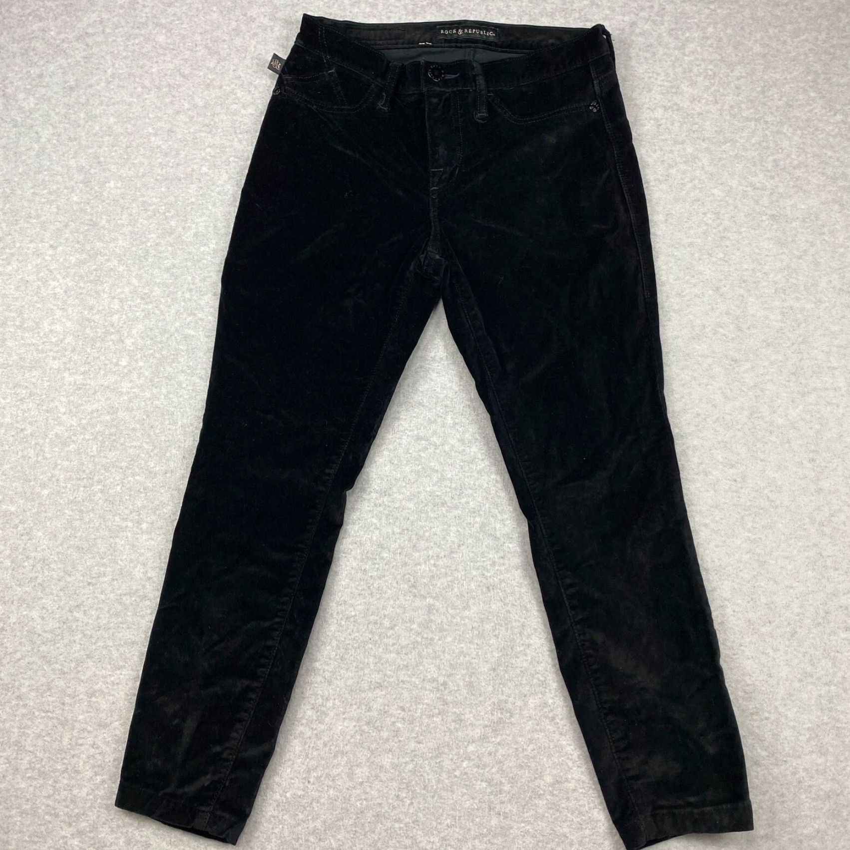 Vintage Rock & Republic Kashmiere Pants Womens 8M Black Velvet Skinny Mid-Rise Stretch Size 30" / US 8 / IT 44 - 2 Thumbnail