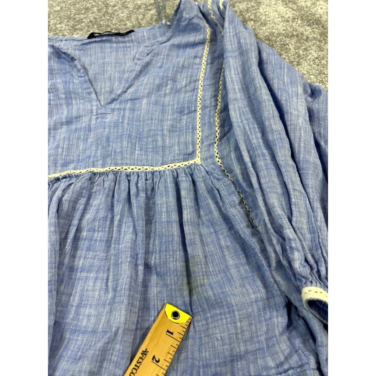 Zara Zara Blouse Women's XS Blue Cotton V-Neck Long Sleeve Casual Shirt Spring Summer Size XS / US 0-2 / IT 36-38 - 5 Thumbnail