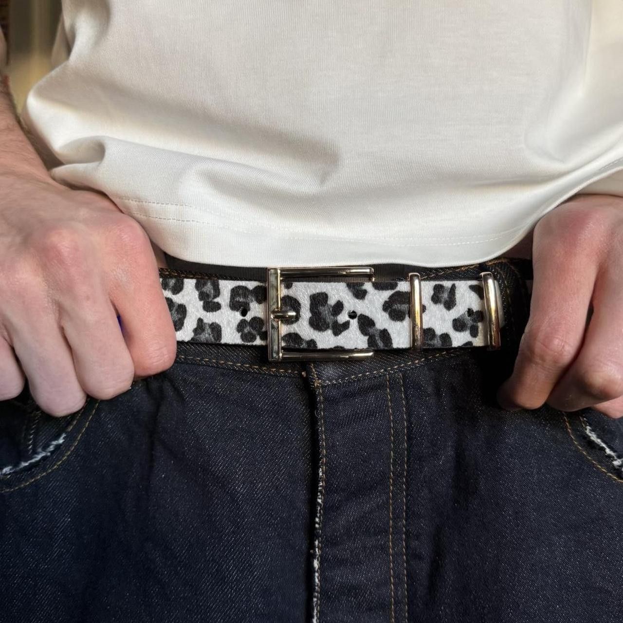 Japanese Brand y2k style white and black cheetah leopard print belt Size 32 - 4 Thumbnail