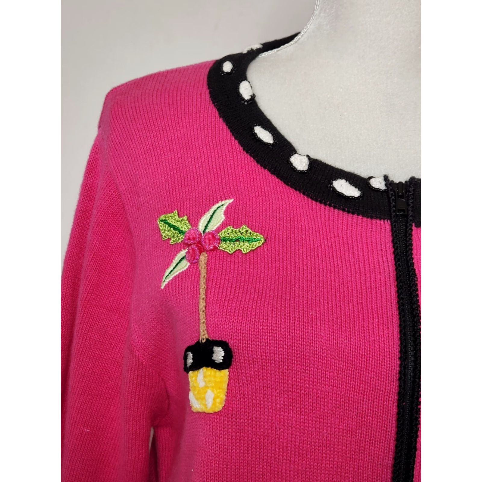 Quacker Factory Quacker Factory Sweater Womens Full Zip Embroidered Palm Trees Pink M Size M / US 6-8 / IT 42-44 - 5 Thumbnail