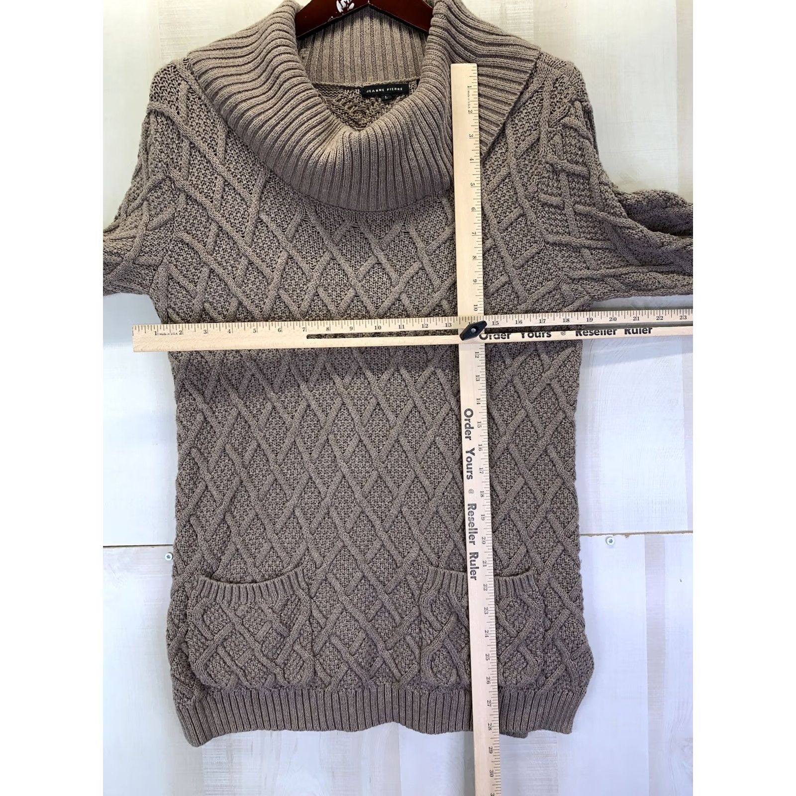Vintage Jeanne Pierre Sweater Cowl Neck Women Large Brown Pocket Pullover Cotton Knit Size L / US 10 / IT 46 - 2 Thumbnail