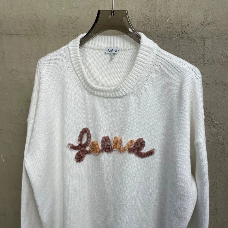 Loewe LOEWE White fleece colored logo round neck knit sweater Size M / US 6-8 / IT 42-44 - 3 Thumbnail