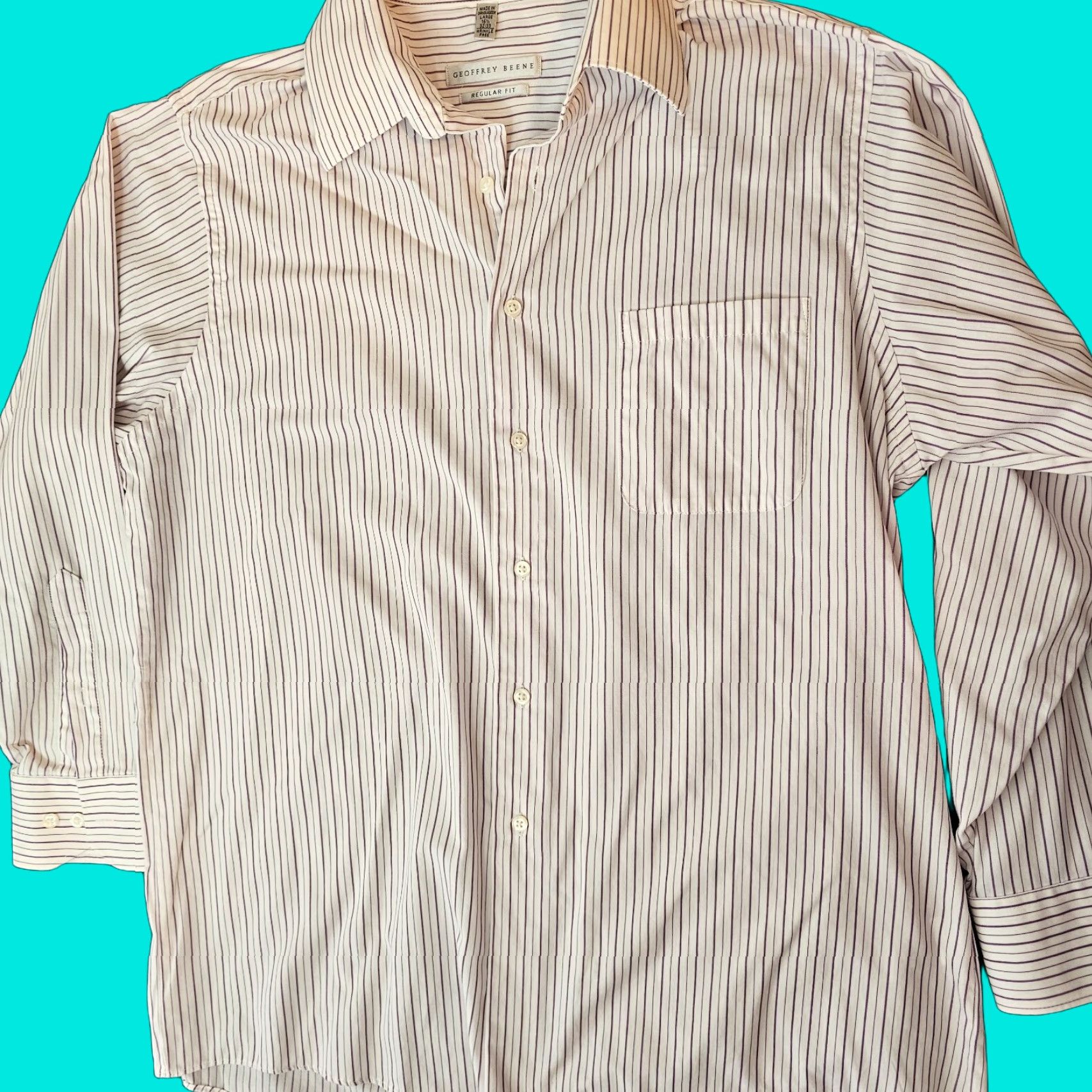 Geoffrey Beene Geoffrey Beene Shirt Button-Up 16.5 32/33 Men's Long Sleeve Cotton White Stripe Size US XL / EU 56 / 4 - 1 Thumbnail