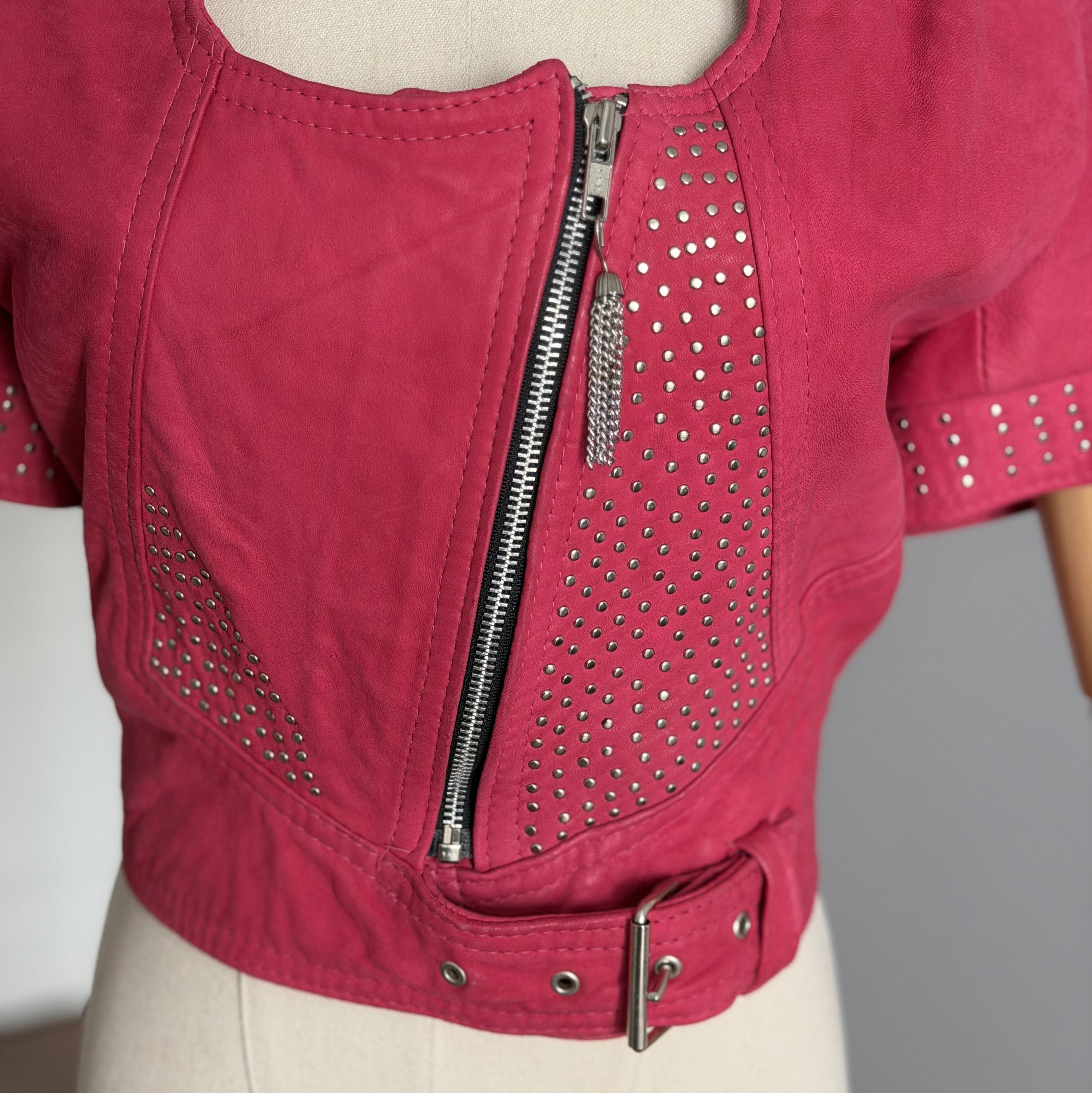 Other DECK HAND by WHITEBOYS Vintage Leather Pink Cropped Jacket Size M / US 6-8 / IT 42-44 - 2 Thumbnail