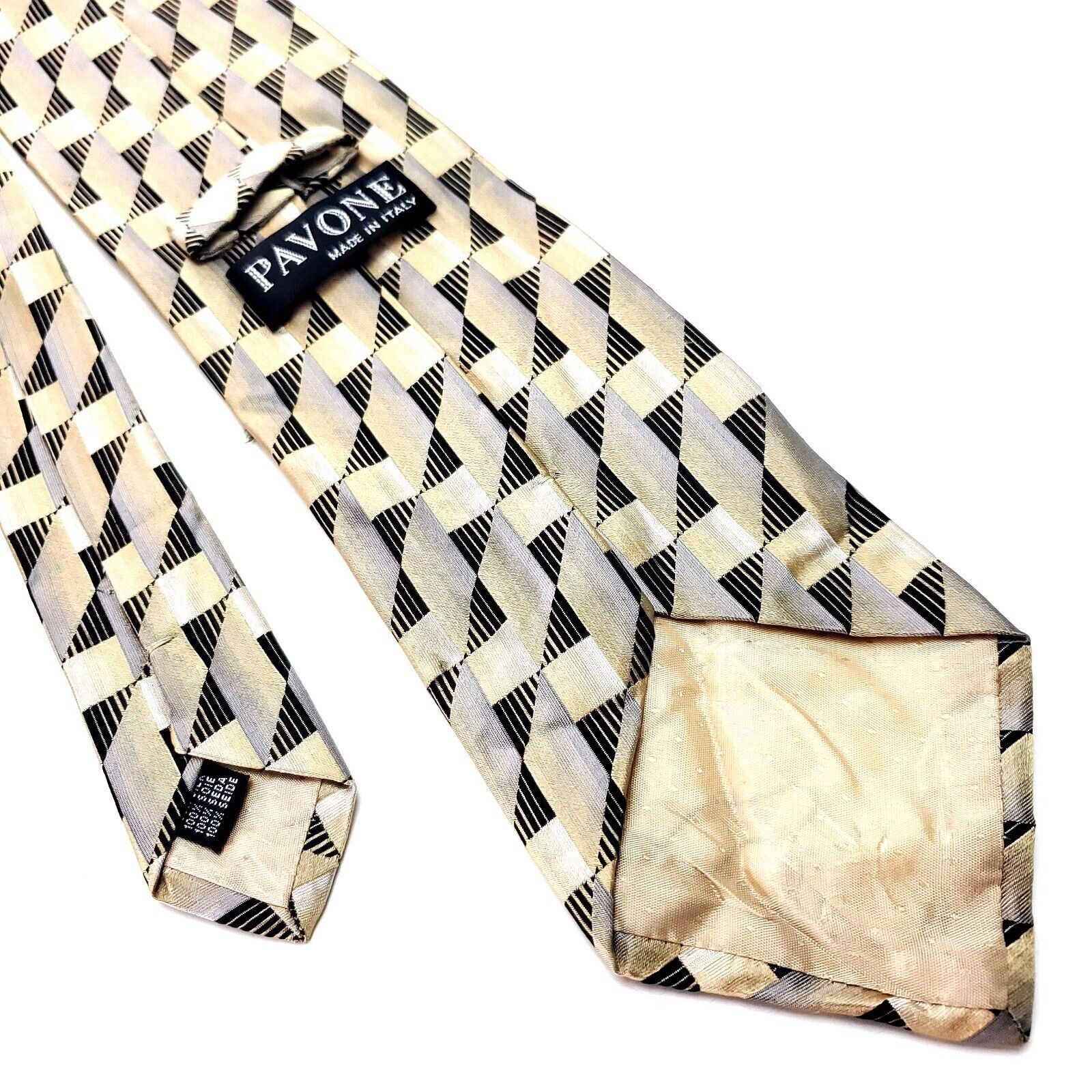 Vintage Pavone Silk Tie Woven Yellow Brown Italy Size ONE SIZE - 3 Thumbnail