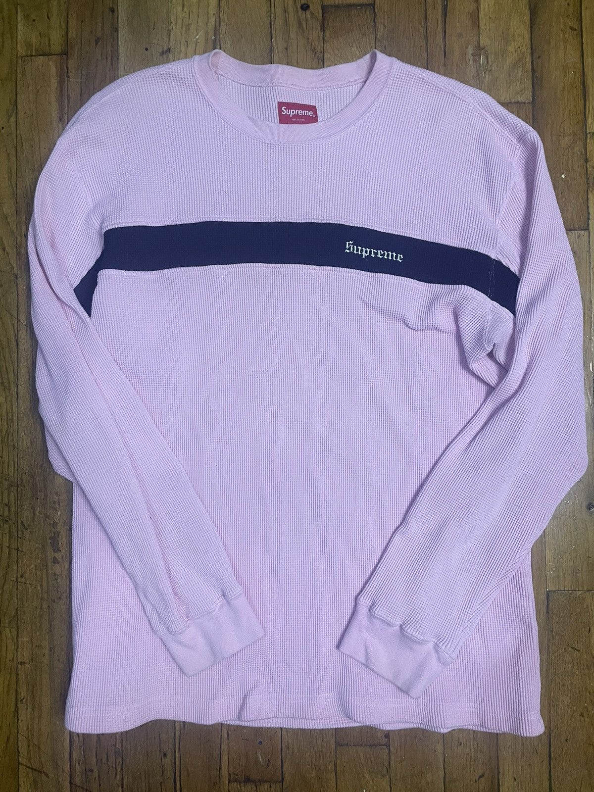 Supreme Supreme Panel Stripe Waffle Thermal Pink Medium Long Sleeve |  Grailed