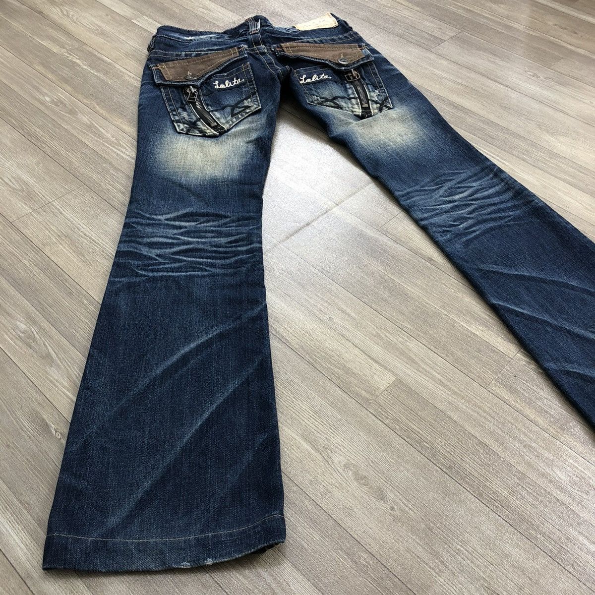 Vintage Lolita Jeans Faded Multi Zipper Bootcut Flared Jeans
