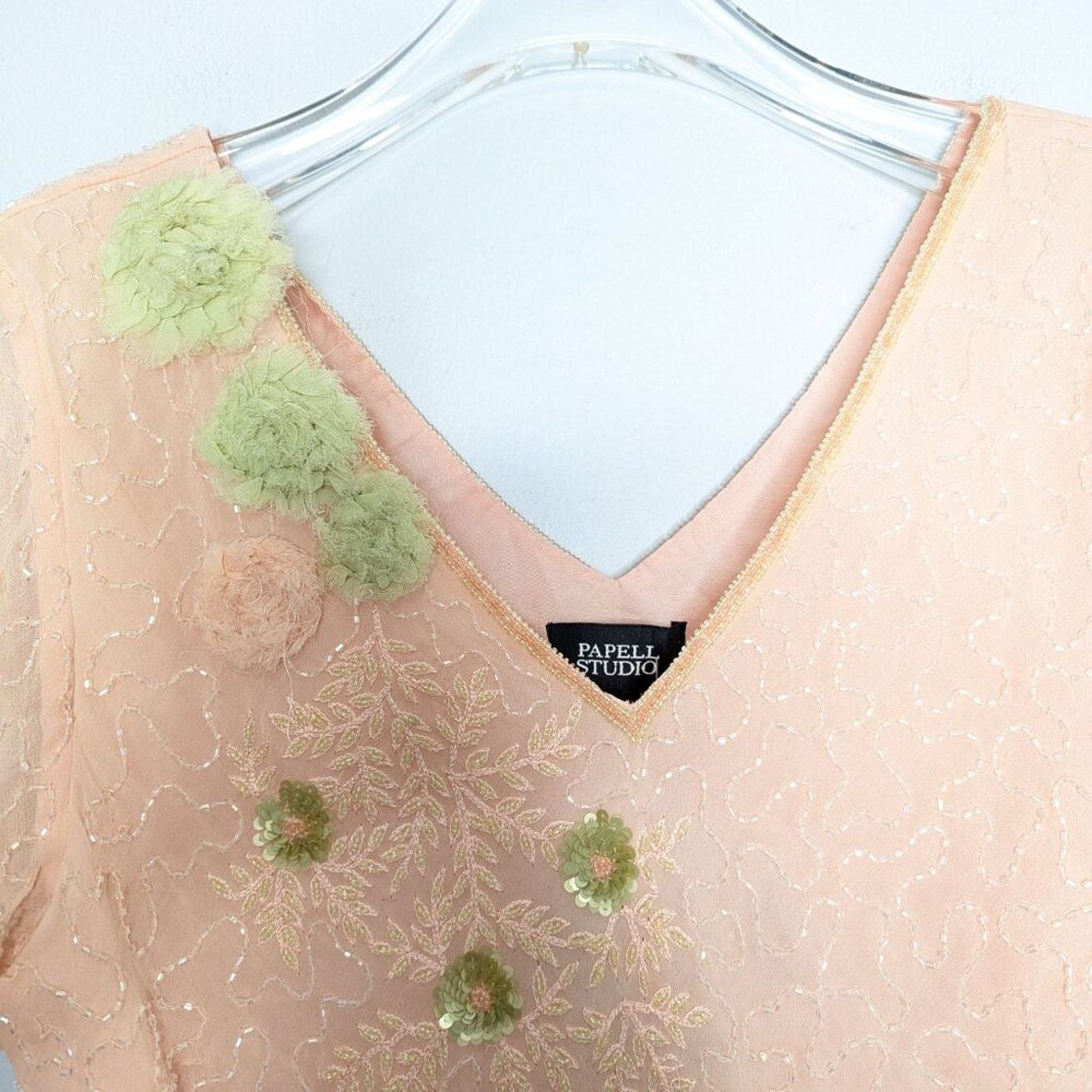 Adrianna Papell Adrianna Papell Pink Short Sleeve Beaded Sequin V-Neck Top Size XL / US 12-14 / IT 48-50 - 11 Thumbnail