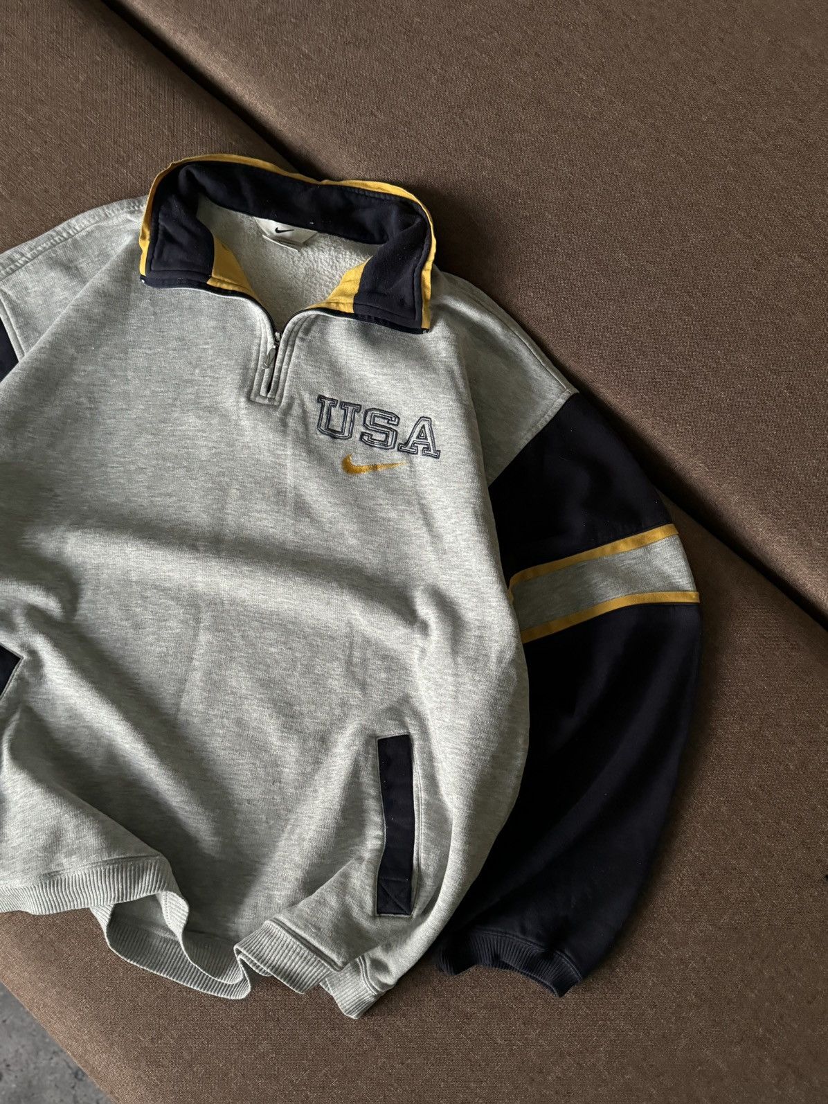 Nike × Vintage Vintage Nike USA oversized big logo 1/3 sweatshirt Size US XL / EU 56 / 4 - 11 Thumbnail