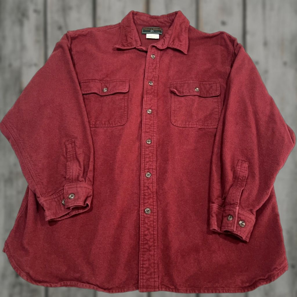Vintage VINTAGE Field & Stream 1871 Chamois Shirt Men XL Red Long Sleeve Button-Up Shirt Mens Size US XL / EU 56 / 4 - 1 Thumbnail