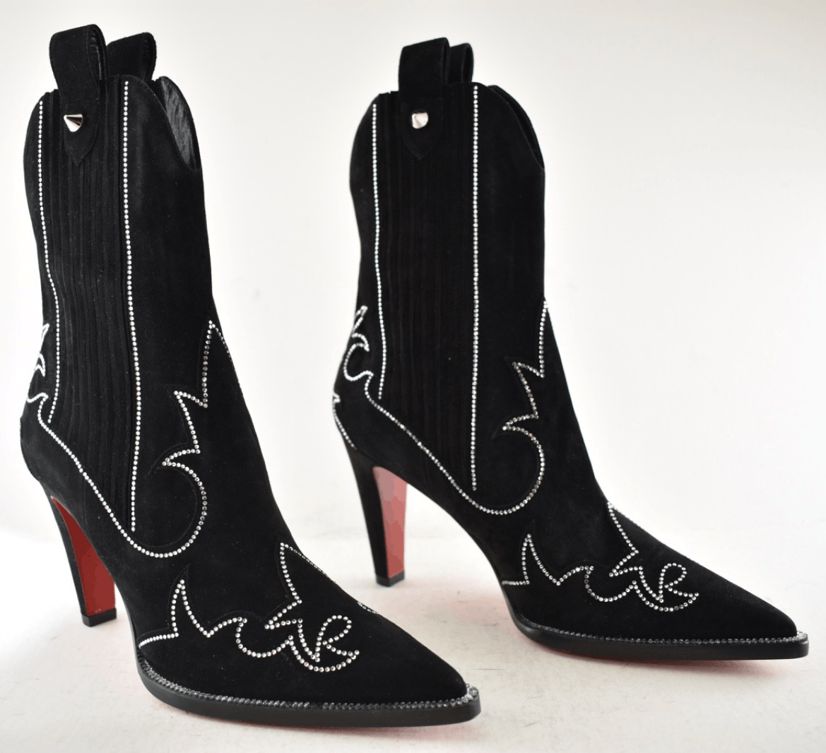 Christian Louboutin Santigag Strass 85 Black Suede Western Ankle Heel Boot 39 Size US 9 / IT 39 - 3 Thumbnail