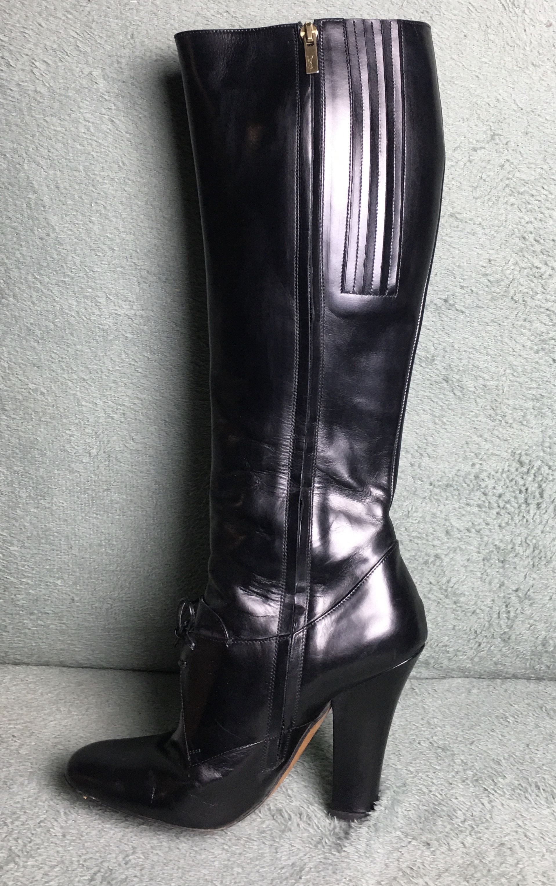 Yves Saint Laurent Yves Saint Laurent Black Patent Leather High Boots EU 38.5 Size US 8.5 / IT 38.5 - 5 Thumbnail