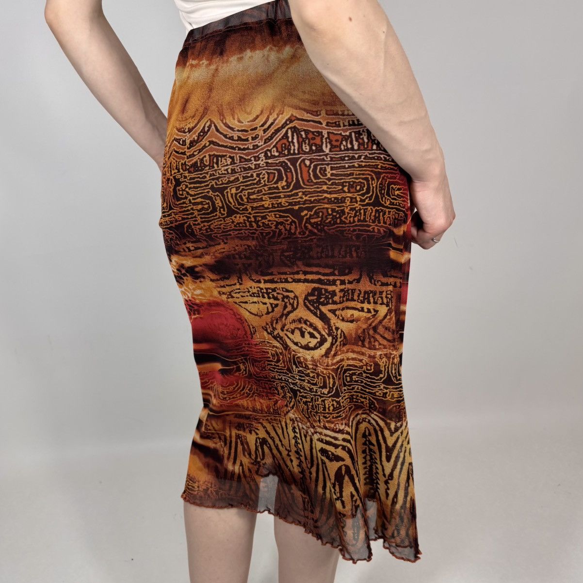 Japanese Brand Vintage Y2K Japanese JPG Aztec Style Mesh Retro Midi Skirt Size 28" / US 6 / IT 42 - 2 Thumbnail