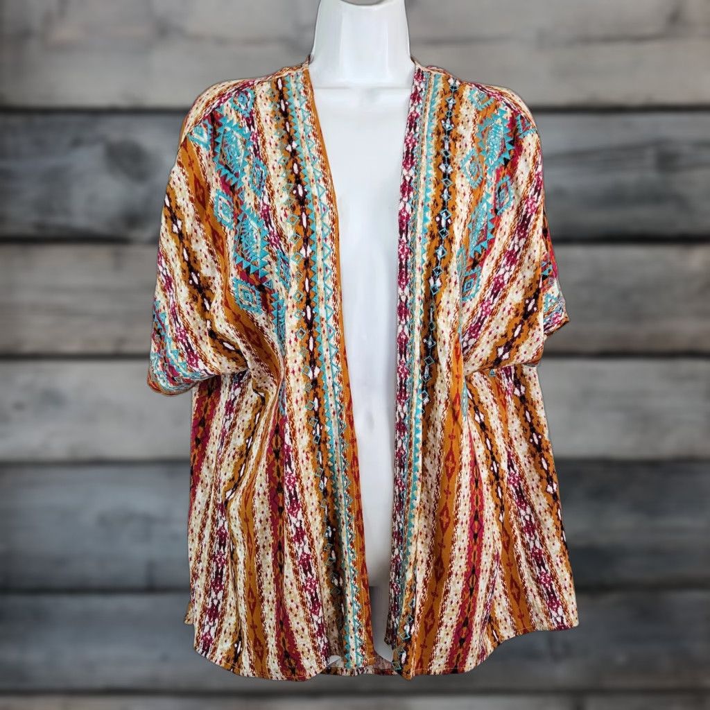 Pinko Savanna Jane Blouse Kimono Open Front Rayon Embroidered Womens S/M Pink Blue Size S / US 4 / IT 40 - 1 Thumbnail